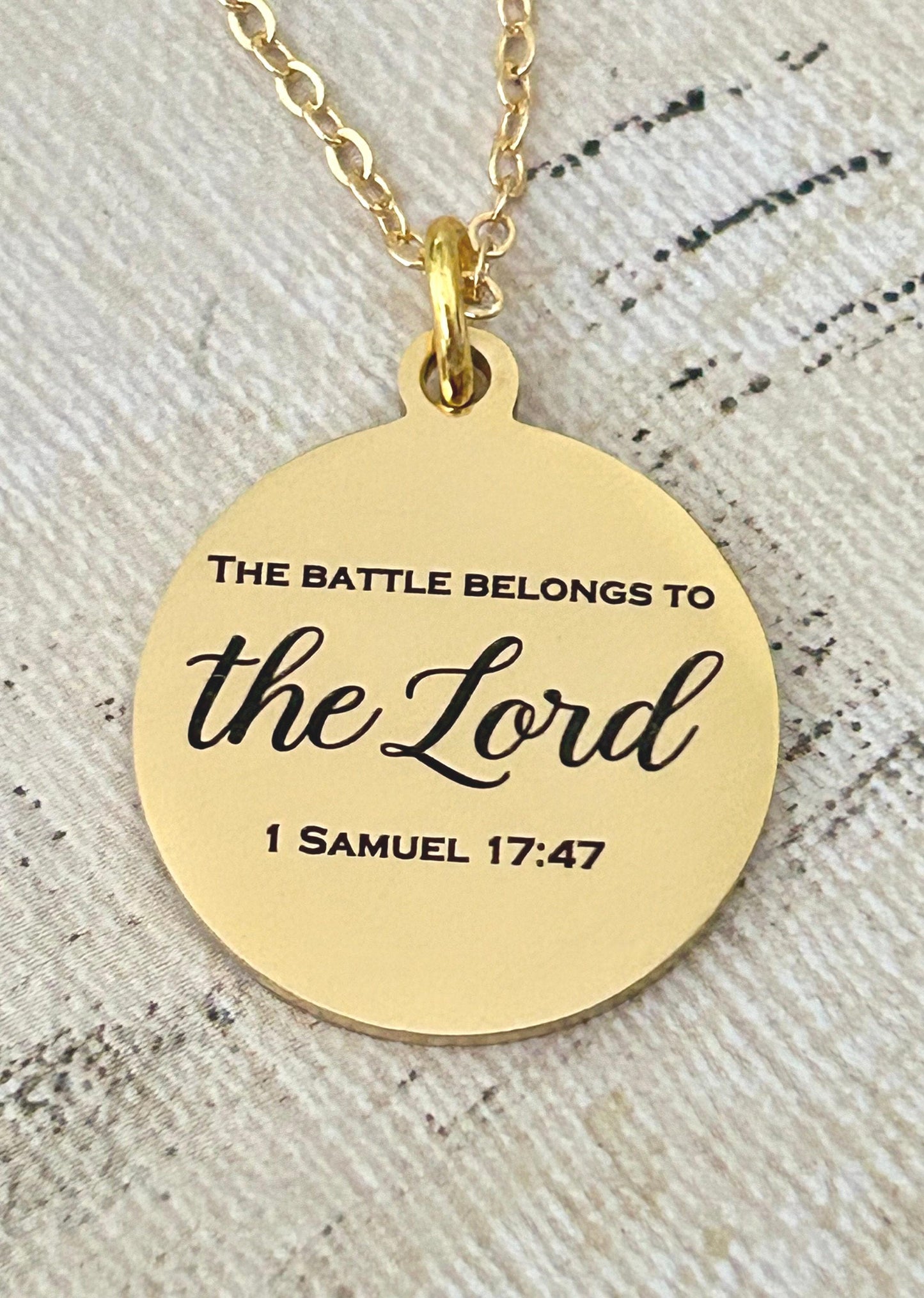 The Battle Belongs To The Lord Bible Verse Necklace, 1 Samuel 17:47, Christian Gifts, Personalized Necklace