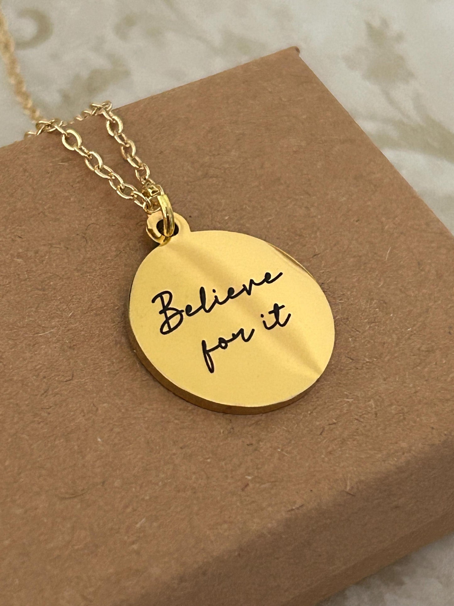 Believe for it Gold Necklace, Christian Gifts, Believe Jewelry, Faith Pendant, Christian Hope Necklace, Motivational Gifts,Gift for Daughter