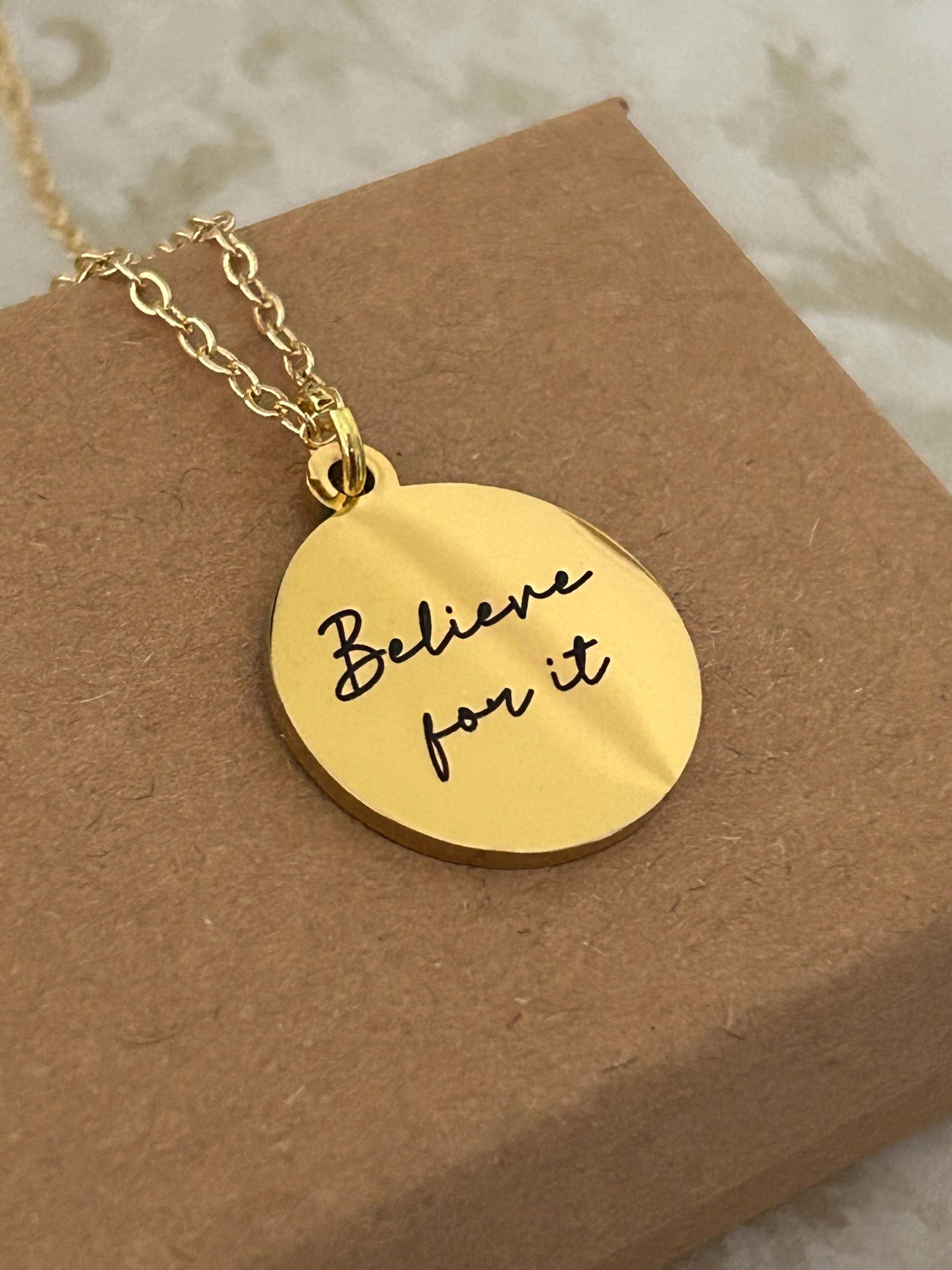 Believe for it Gold Necklace, Christian Gifts, Believe Jewelry, Faith Pendant, Christian Hope Necklace, Motivational Gifts,Gift for Daughter