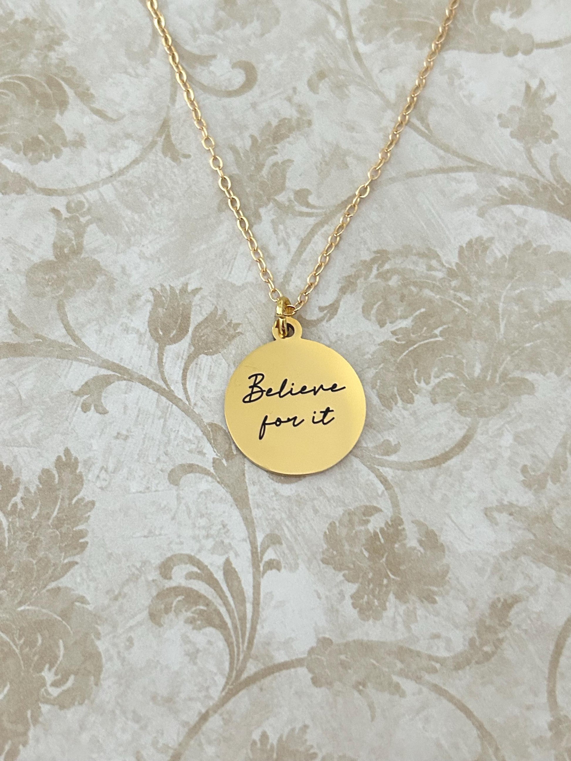 Believe for it Gold Necklace, Christian Gifts, Believe Jewelry, Faith Pendant, Christian Hope Necklace, Motivational Gifts,Gift for Daughter