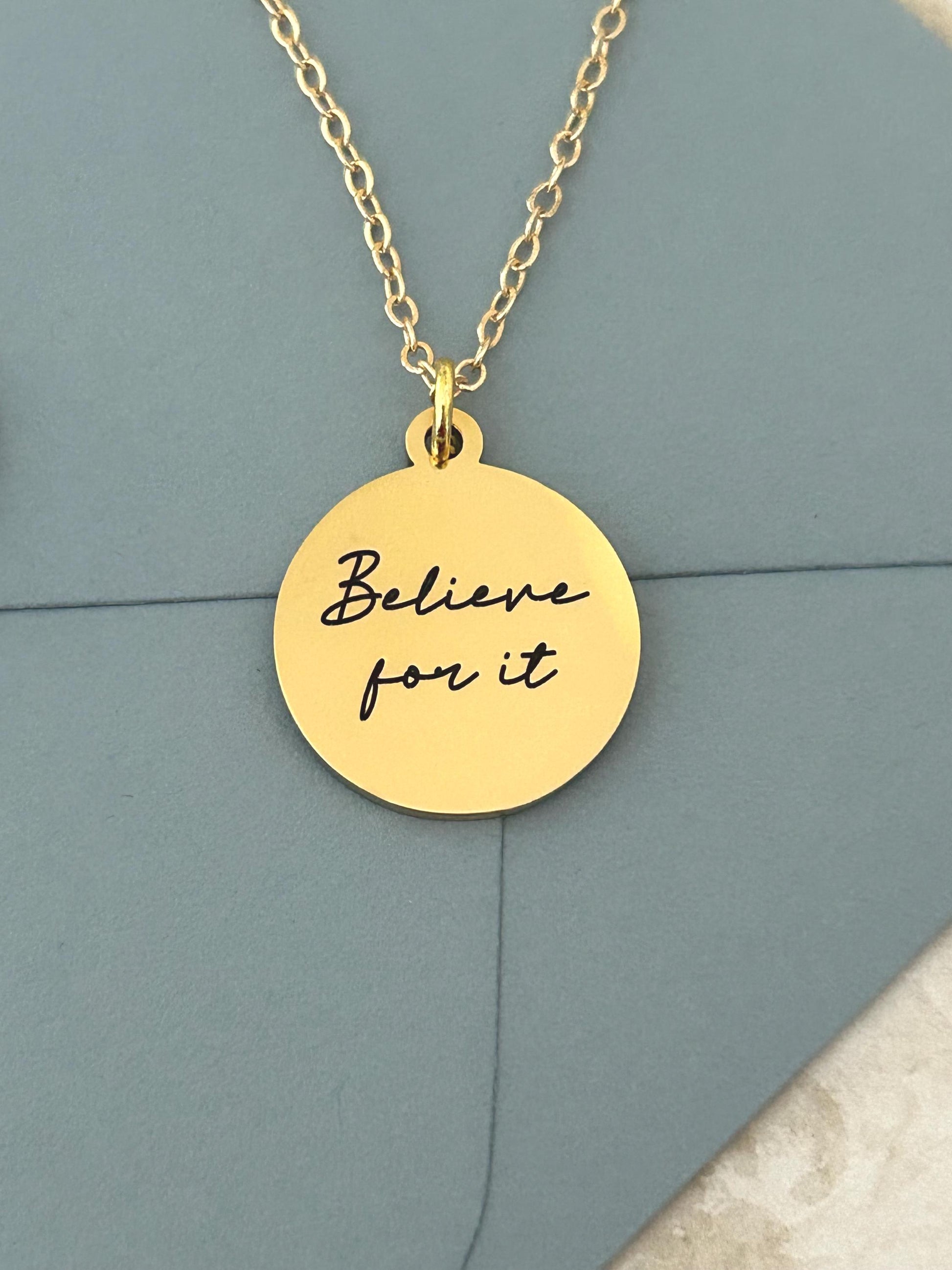 Believe for it Gold Necklace, Christian Gifts, Believe Jewelry, Faith Pendant, Christian Hope Necklace, Motivational Gifts,Gift for Daughter