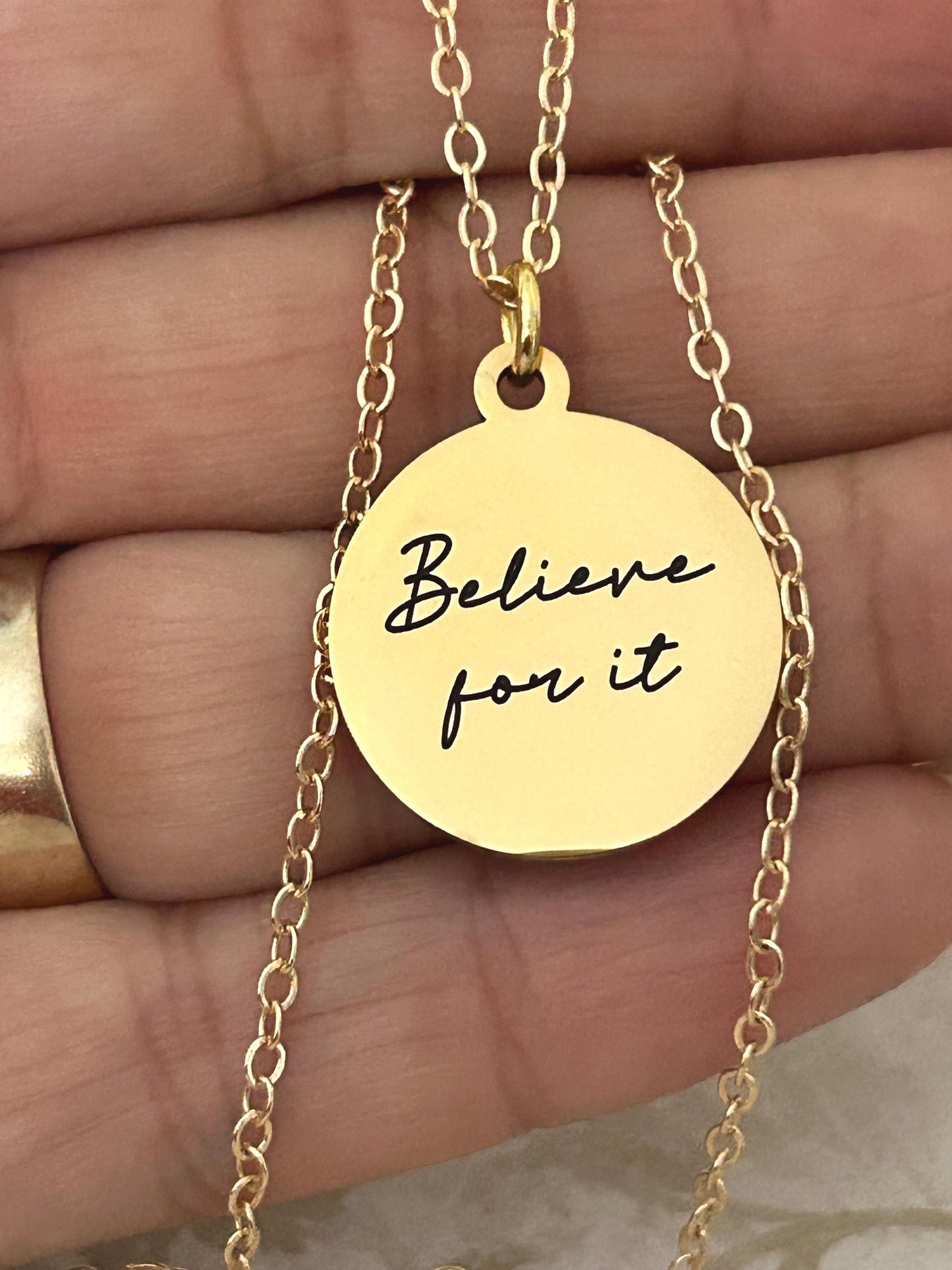 Believe for it Gold Necklace, Christian Gifts, Believe Jewelry, Faith Pendant, Christian Hope Necklace, Motivational Gifts,Gift for Daughter