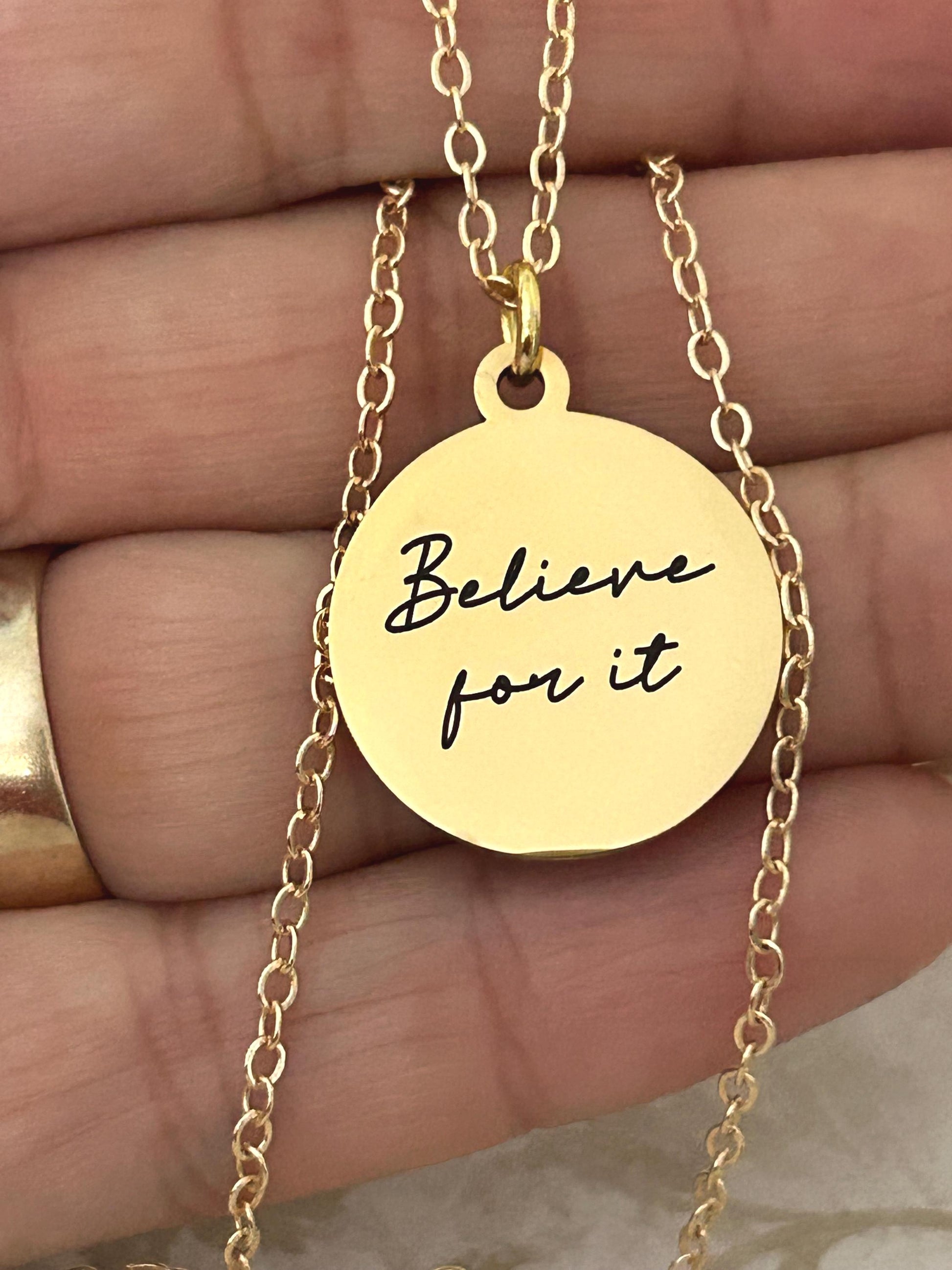 Believe for it Gold Necklace, Christian Gifts, Believe Jewelry, Faith Pendant, Christian Hope Necklace, Motivational Gifts,Gift for Daughter