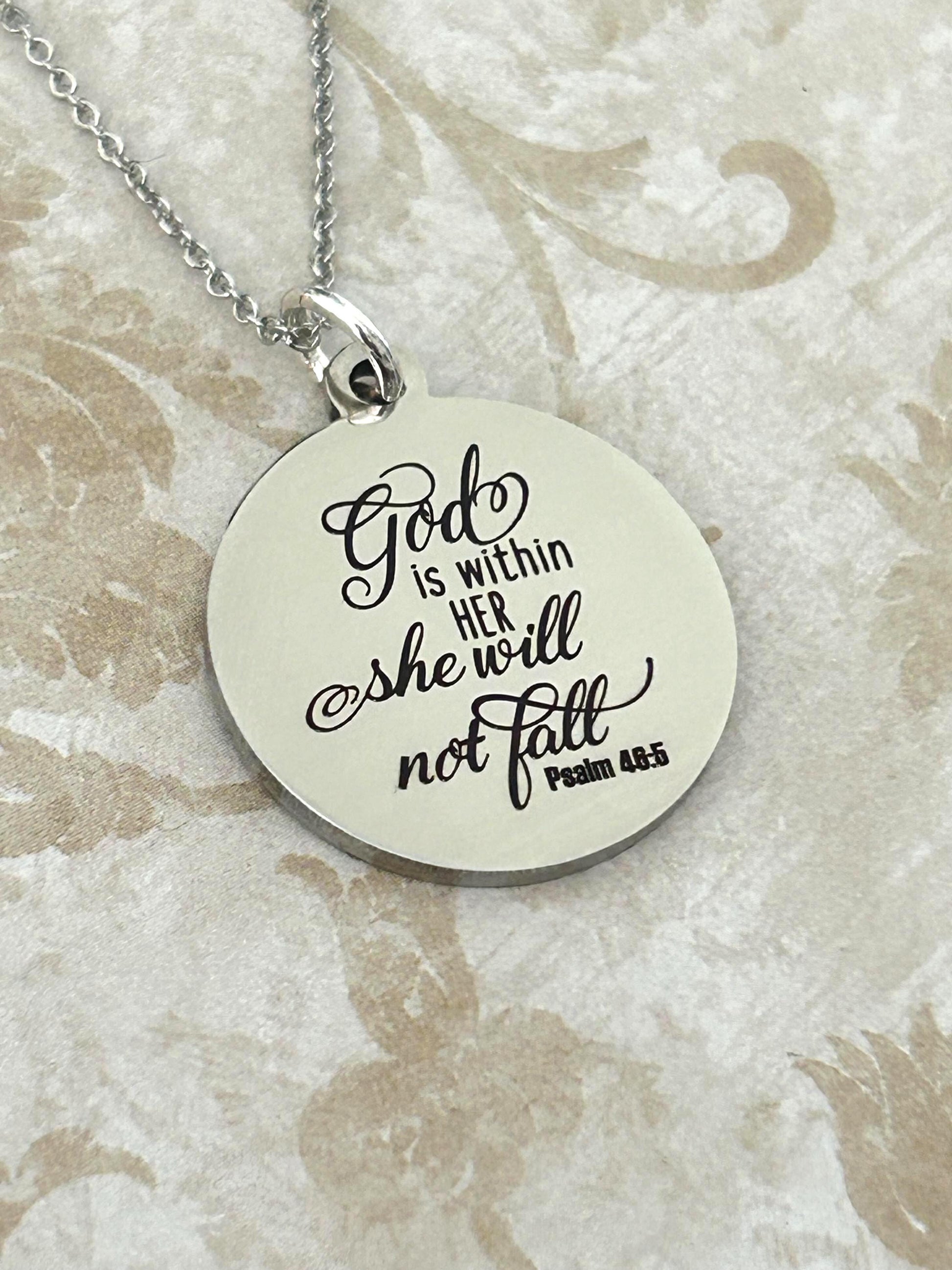 God is within her Bible Verse Necklace, Psalm 46:5, Christian Jewelry, Christian Gifts for Women, Scripture Necklace, Affirmation Baptism