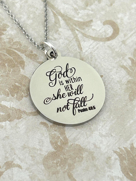 God is within her Bible Verse Necklace, Psalm 46:5, Christian Jewelry, Christian Gifts for Women, Scripture Necklace, Affirmation Baptism