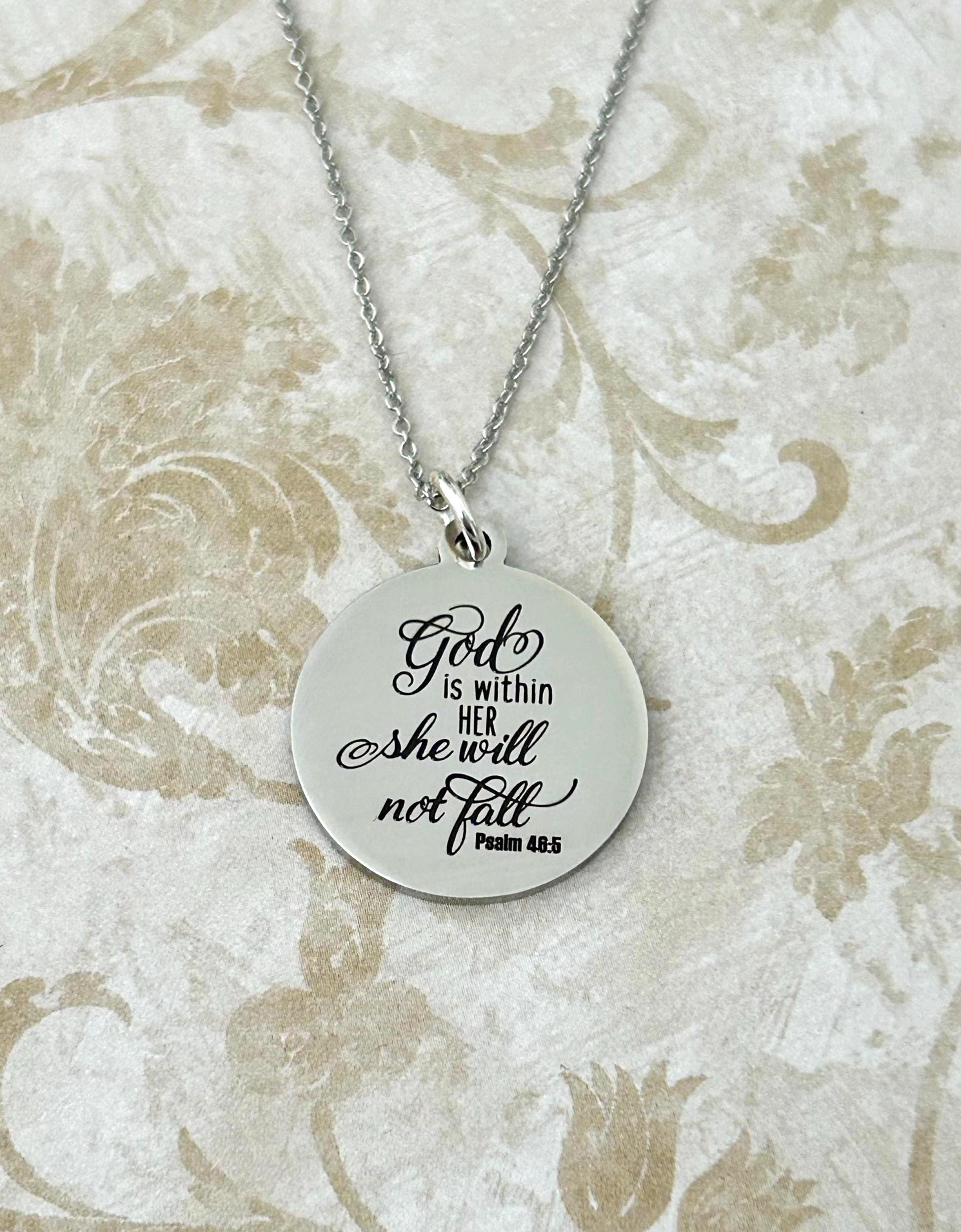 God is within her Bible Verse Necklace, Psalm 46:5, Christian Jewelry, Christian Gifts for Women, Scripture Necklace, Affirmation Baptism