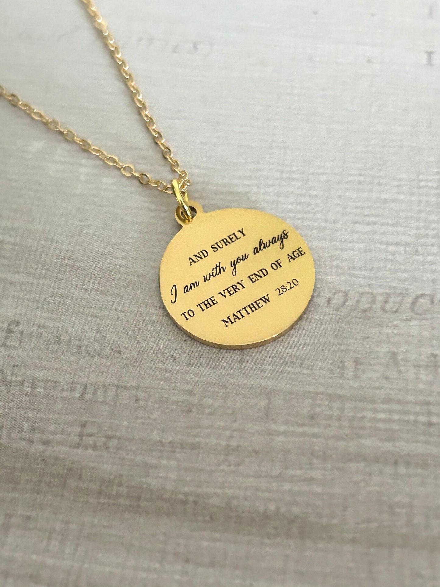 I am with you always Mathew 28:20 Bible Necklace Christian Gifts Scripture Jewelry