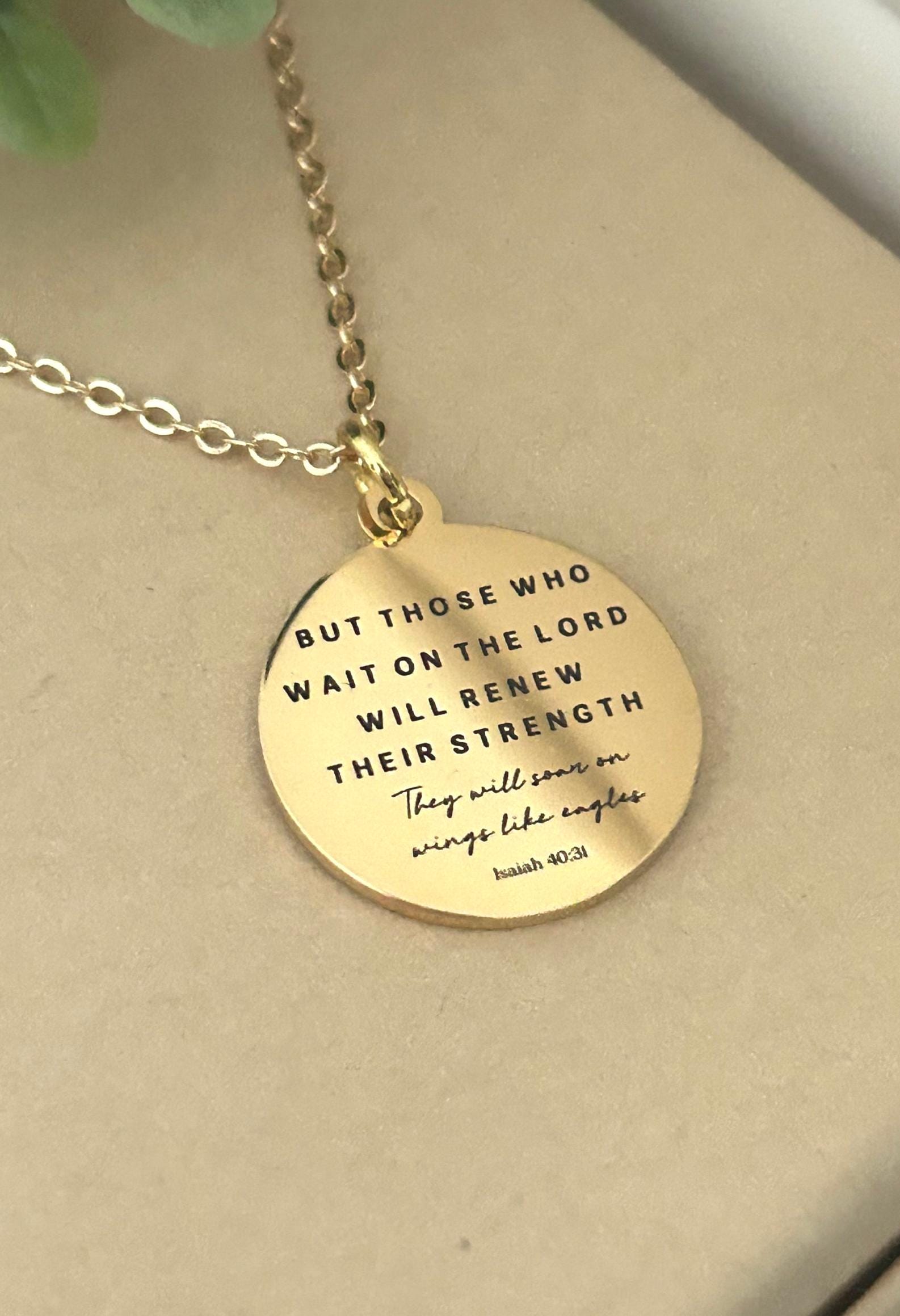 Isaiah 40:31 Bible Verse Necklace, But Those Who Wait On The Lord, Christian Gifts, Scripture Jewelry, Motivational Gifts, Engraved Jewelry
