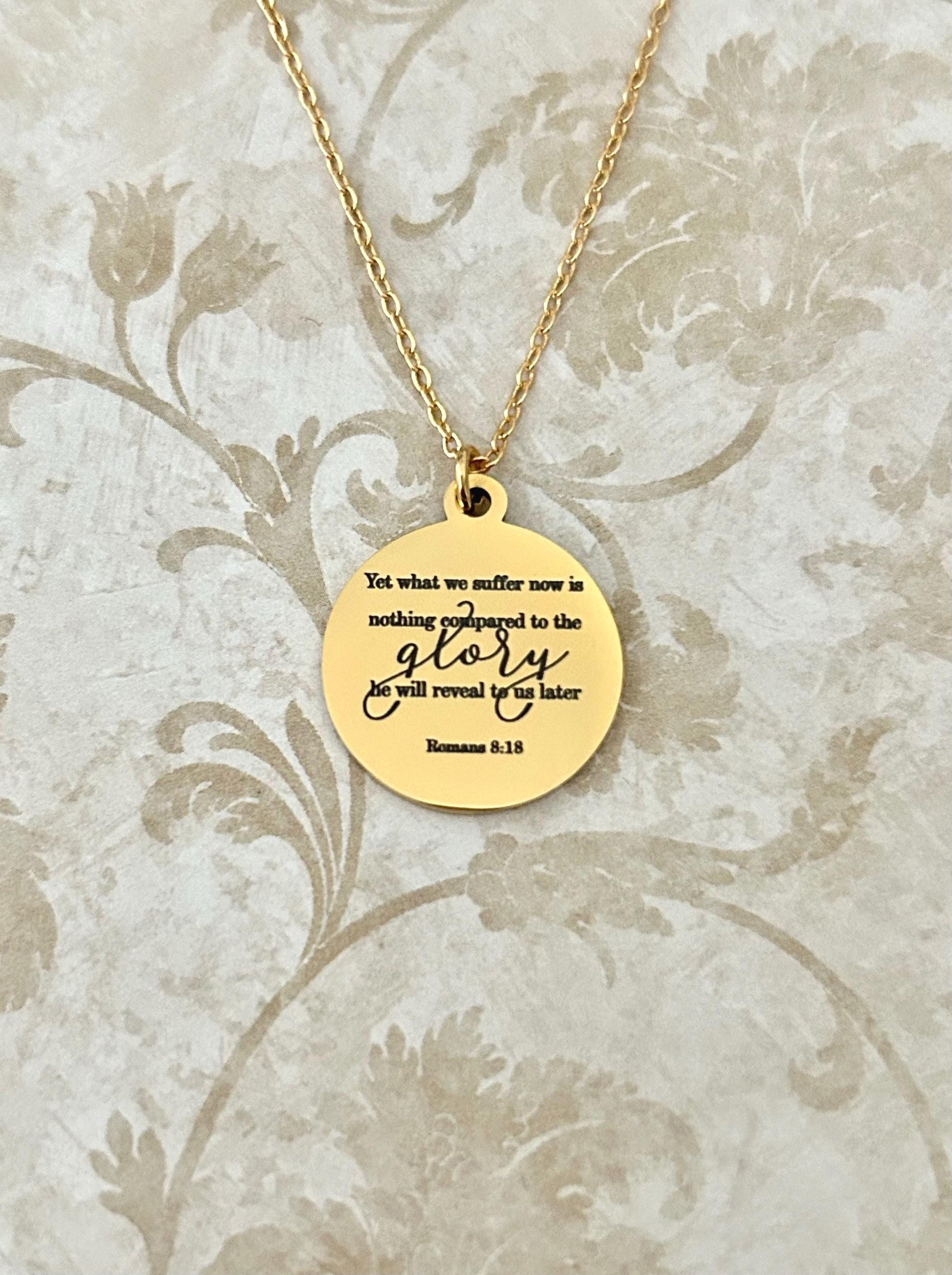 Romans 8:18 Present Sufferings Bible Verse Necklace, Christian Gifts, Scripture Charm, The Glory To Come Necklace Motivational Faith Jewelry