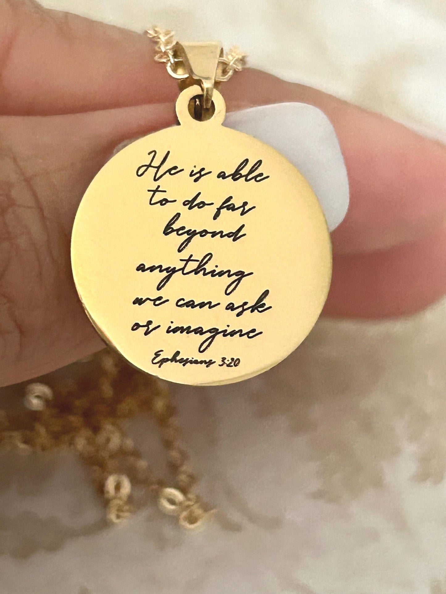Ephesians 3:20 Necklace | He Is Able Pendant | Christian Gift for Women | Bible Verse Jewelry | Faith Necklace Gold | Inspirational Gift