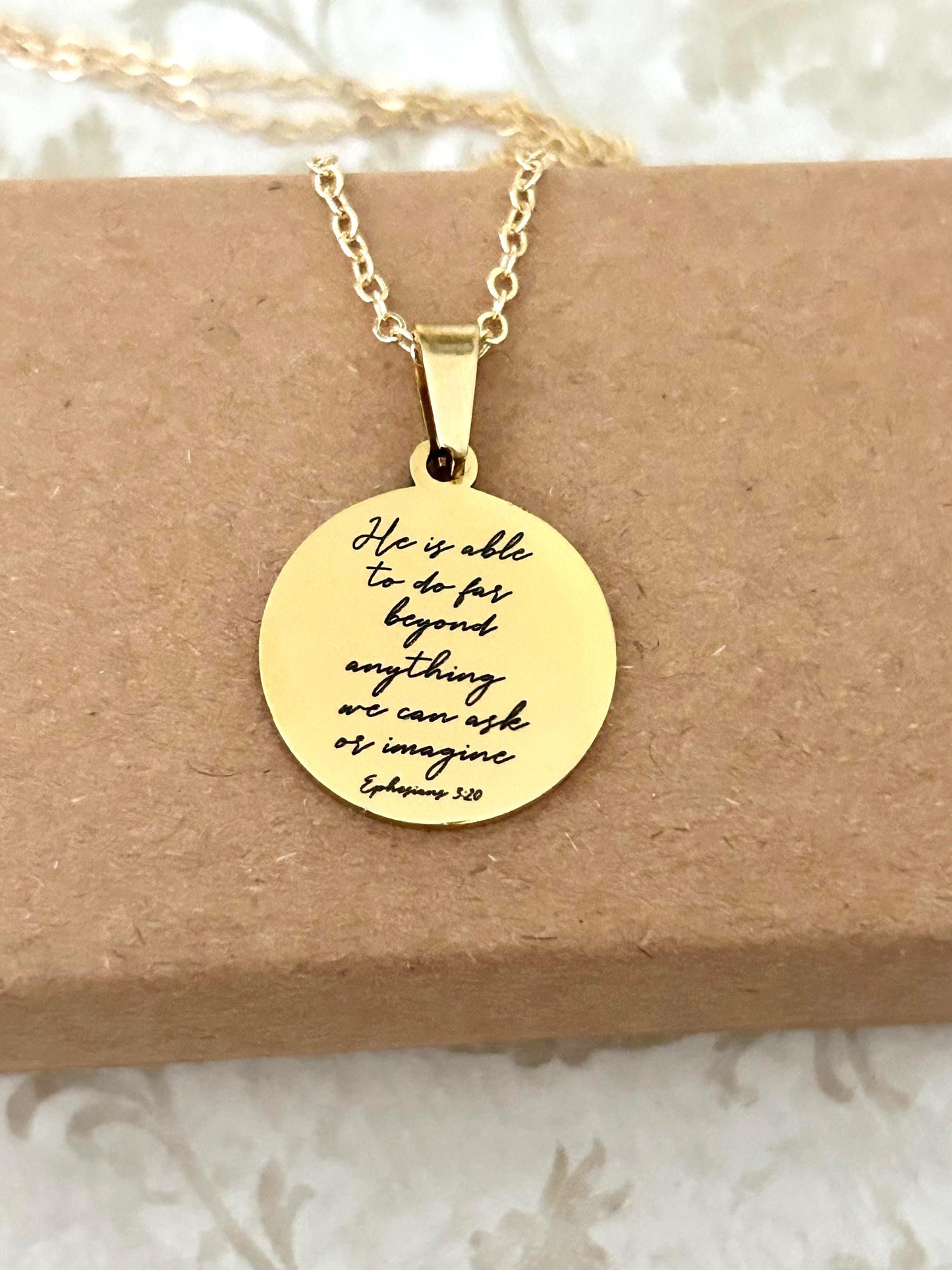 Ephesians 3:20 Necklace, He is able to do far beyond anything we Ask Or Imagine, Christian Gifts, Scripture Jewelry, Baptism, Affirmation