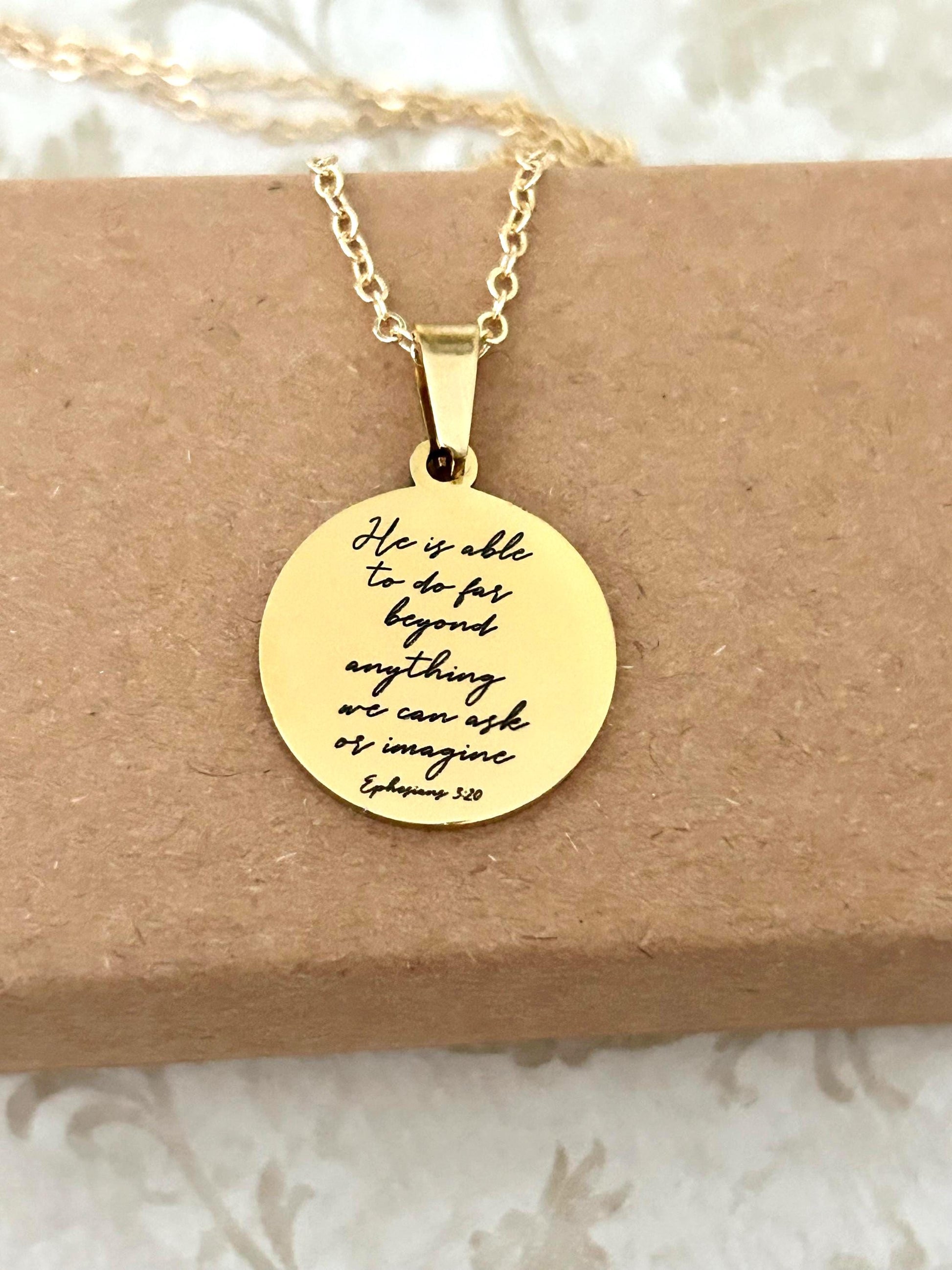 Ephesians 3:20 Necklace, He is able to do far beyond anything we Ask Or Imagine, Christian Gifts, Scripture Jewelry, Baptism, Affirmation