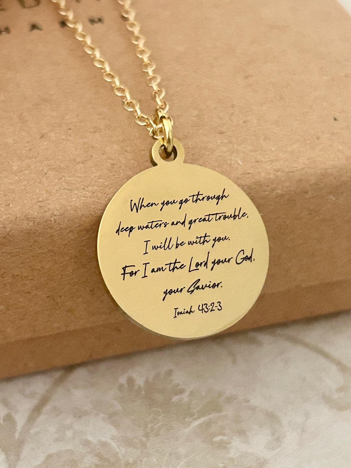 When You Go Through Deep Waters Necklace, Isaiah 43:2 Jewelry, Christian Encouragement Gift, Faith Necklace for Women, God Is With You Penda