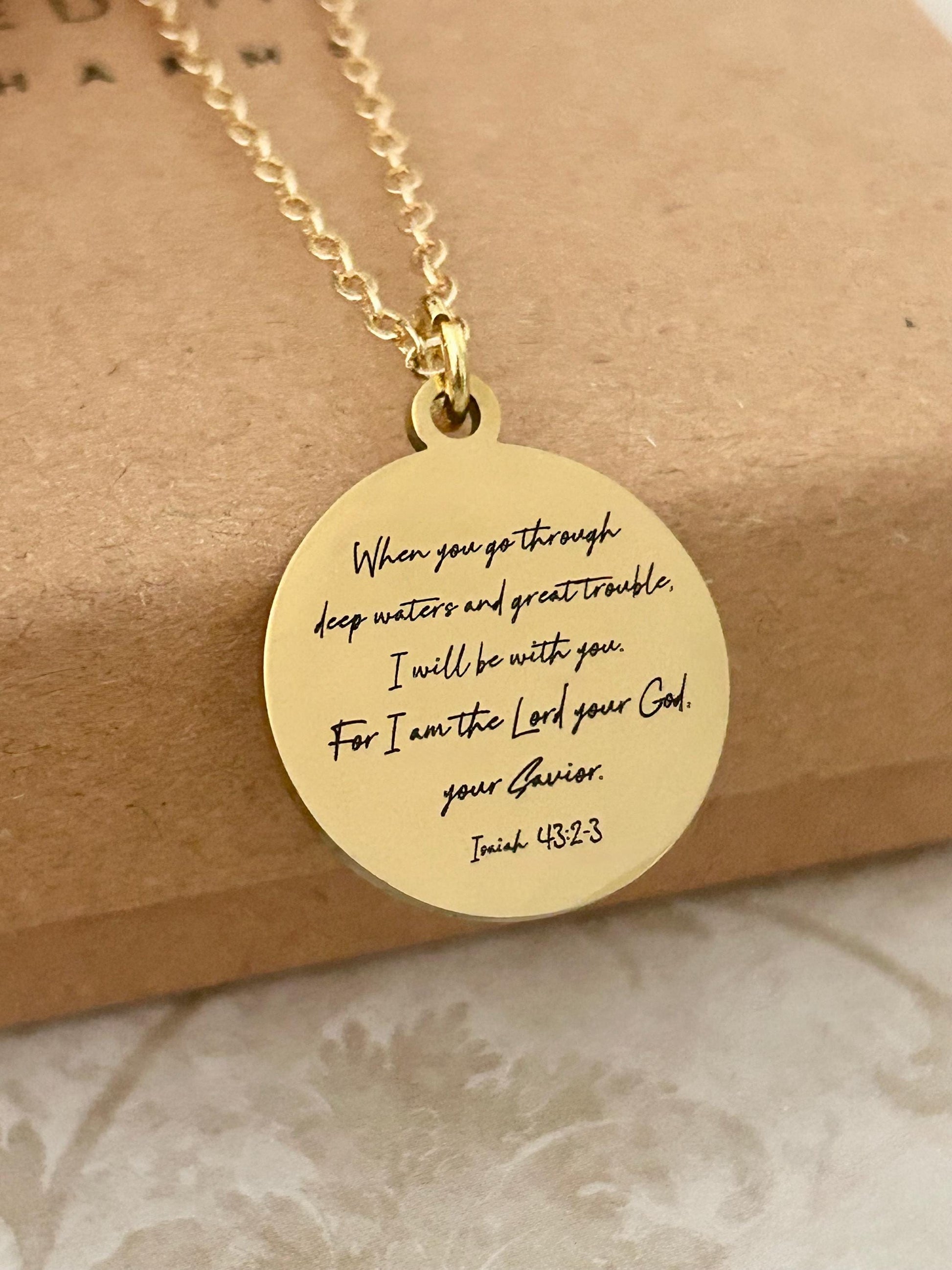 When You Go Through Deep Waters Necklace, Isaiah 43:2 Jewelry, Christian Encouragement Gift, Faith Necklace for Women, God Is With You Penda