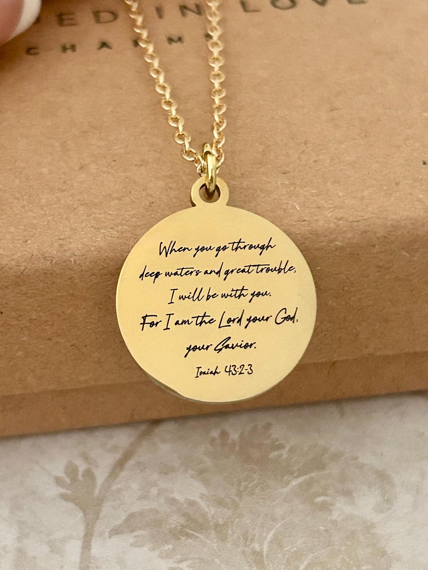 Isaiah 43:2 Bible Verse Necklace, When you go through deep waters I will be with you, Christian Gifts, Gifts for Mom, Motivational Necklace