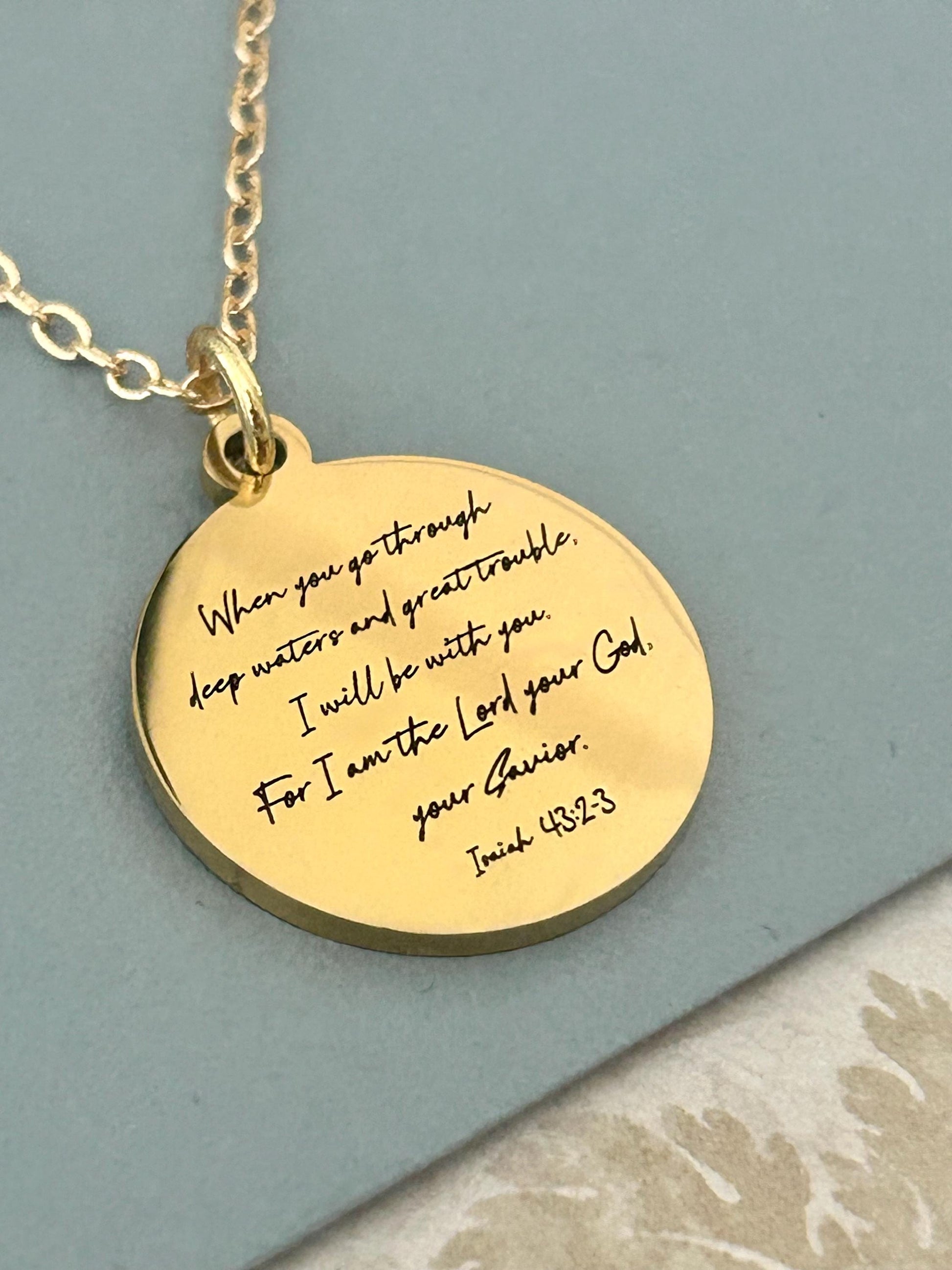 Isaiah 43:2 Bible Verse Necklace, When you go through deep waters I will be with you, Christian Gifts, Gifts for Mom, Motivational Necklace