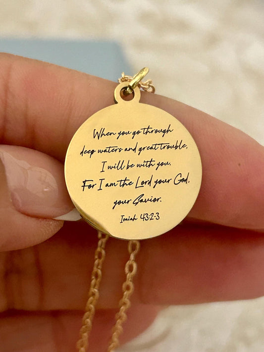 When You Go Through Deep Waters Necklace, Isaiah 43:2 Jewelry, Christian Encouragement Gift, Faith Necklace for Women, God Is With You Penda