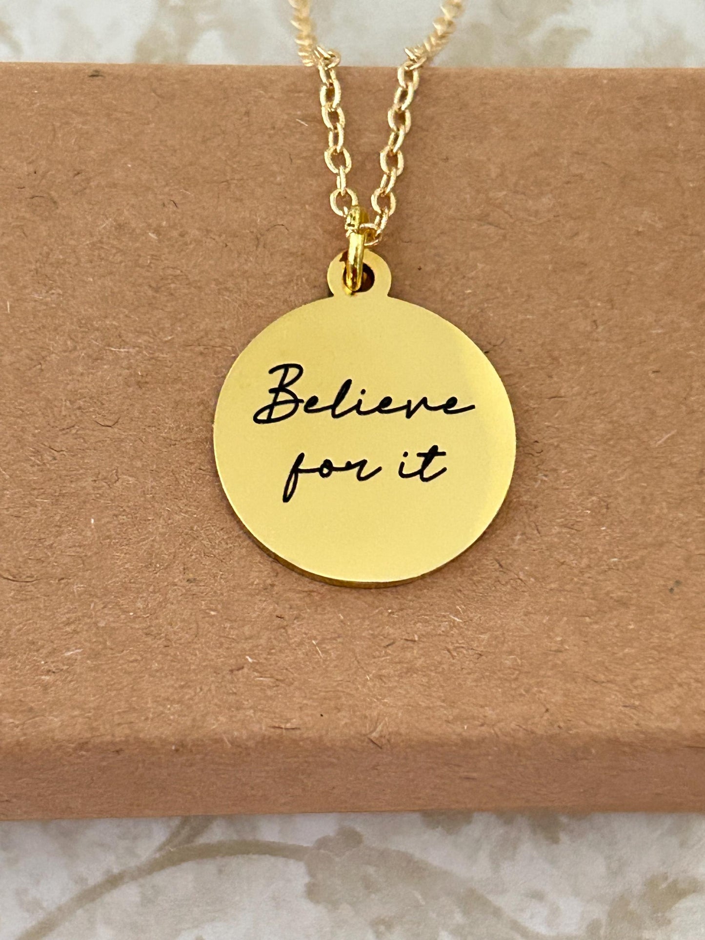 Believe for it Gold Necklace, Christian Gifts, Believe Jewelry, Faith Pendant, Christian Hope Necklace, Motivational Gifts,Gift for Daughter