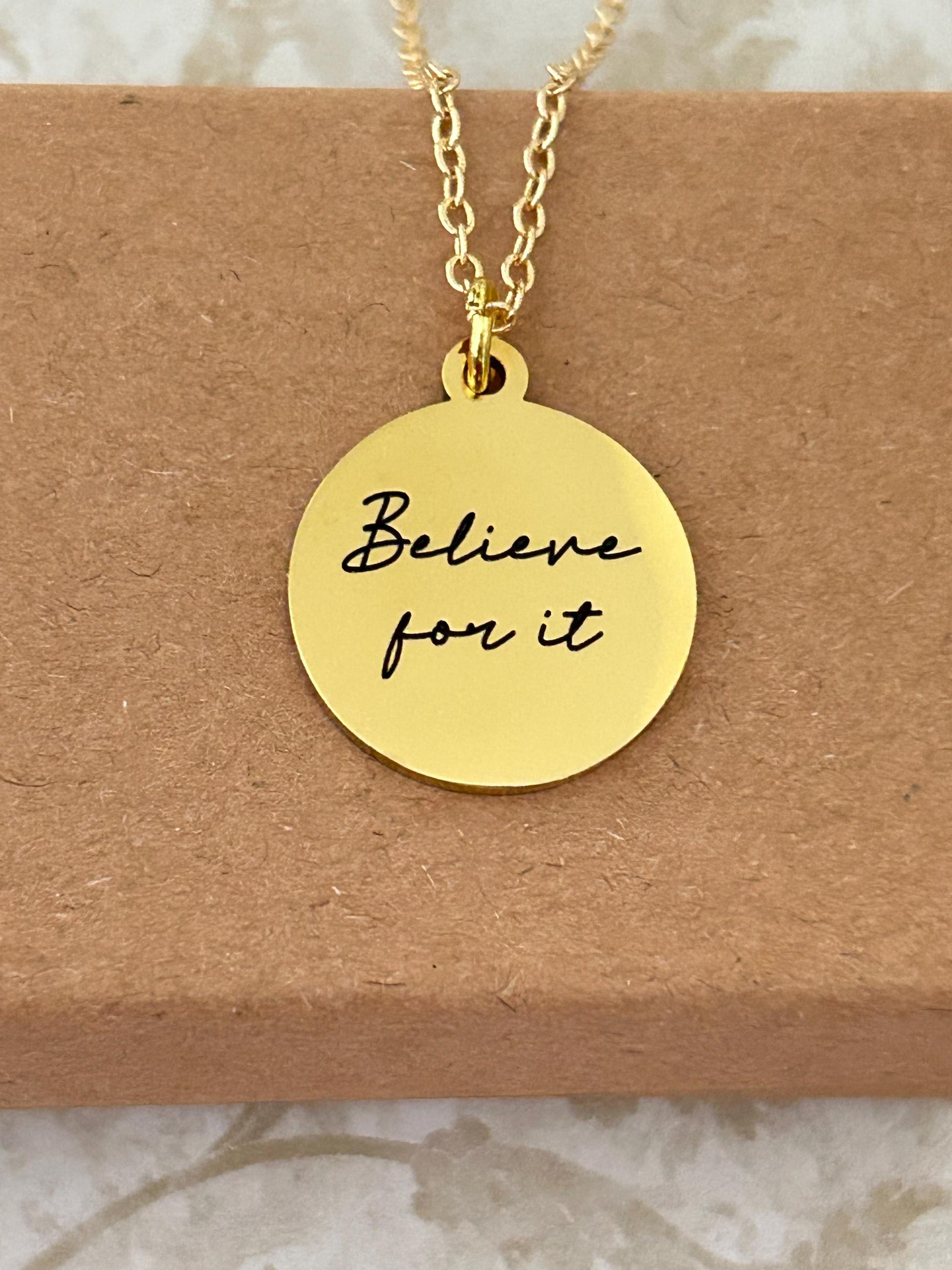 Believe for it Gold Necklace, Christian Gifts, Believe Jewelry, Faith Pendant, Christian Hope Necklace, Motivational Gifts,Gift for Daughter