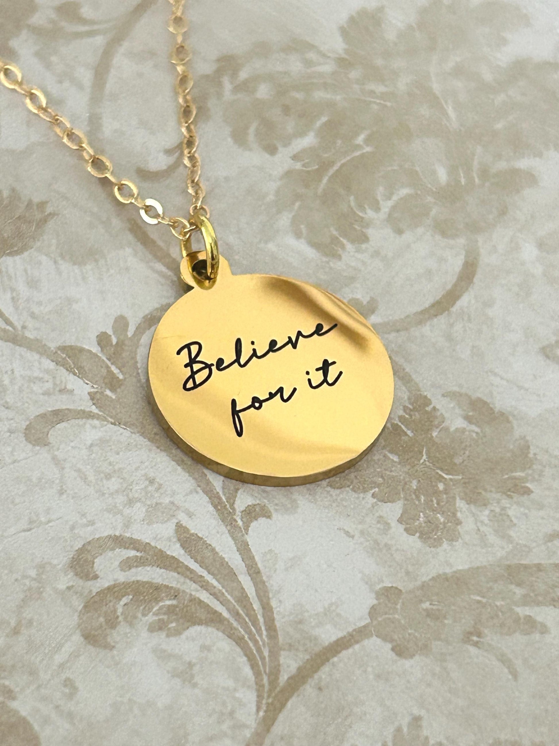 Believe for it Gold Necklace, Christian Gifts, Believe Jewelry, Faith Pendant, Christian Hope Necklace, Motivational Gifts,Gift for Daughter