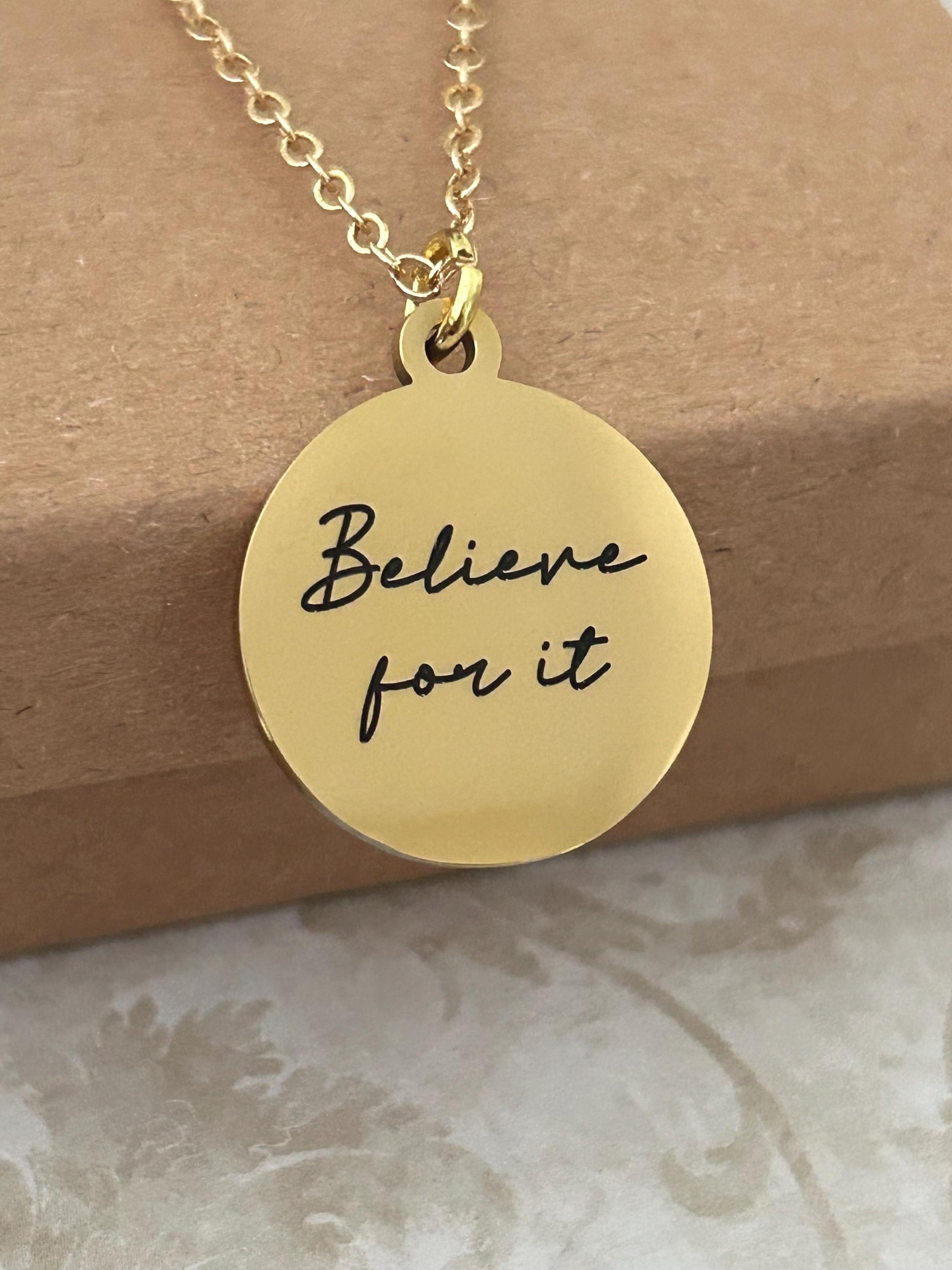 Believe for it Gold Necklace, Christian Gifts, Believe Jewelry, Faith Pendant, Christian Hope Necklace, Motivational Gifts,Gift for Daughter