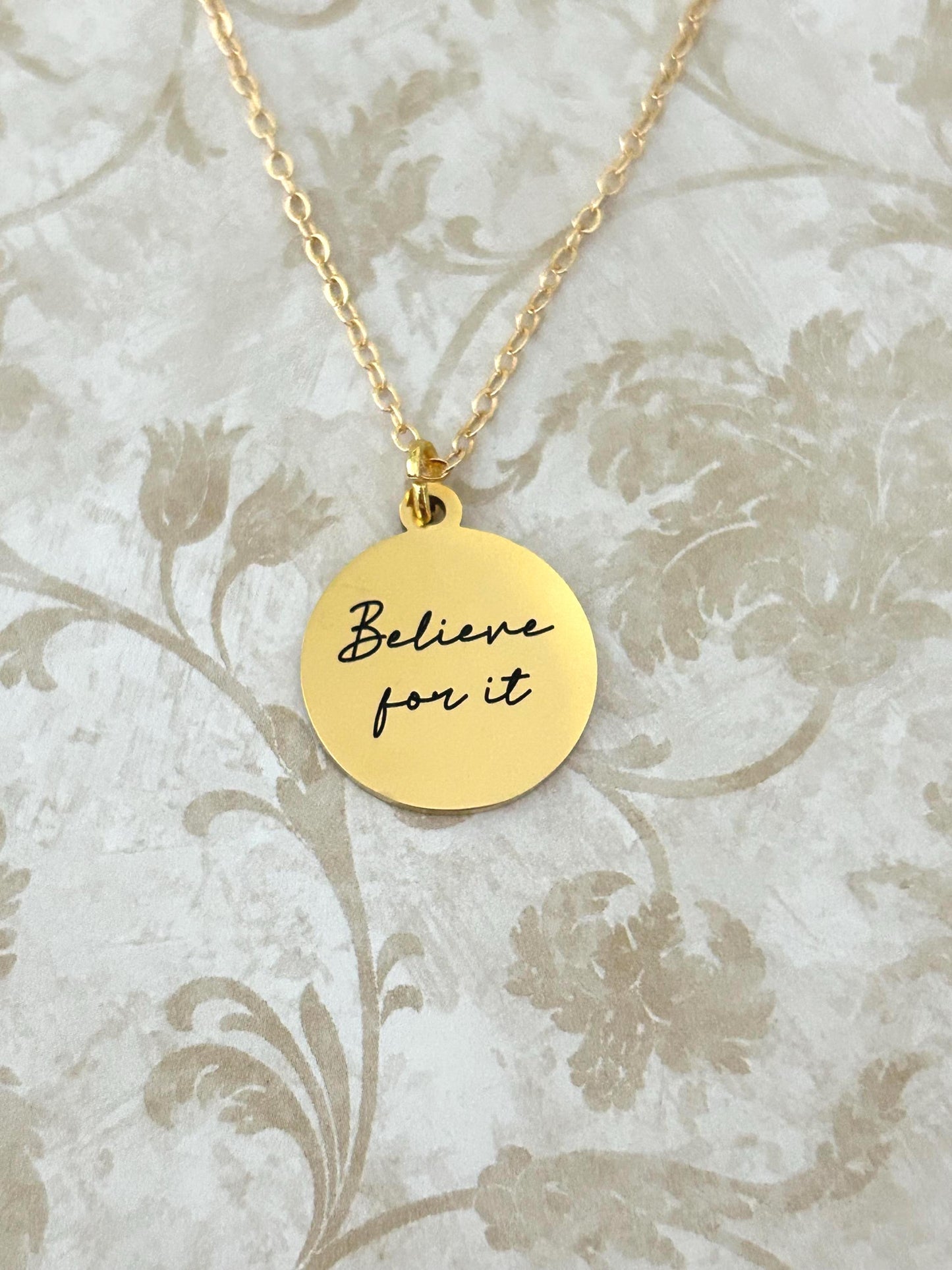 Believe for it Gold Necklace, Christian Gifts, Believe Jewelry, Faith Pendant, Christian Hope Necklace, Motivational Gifts,Gift for Daughter