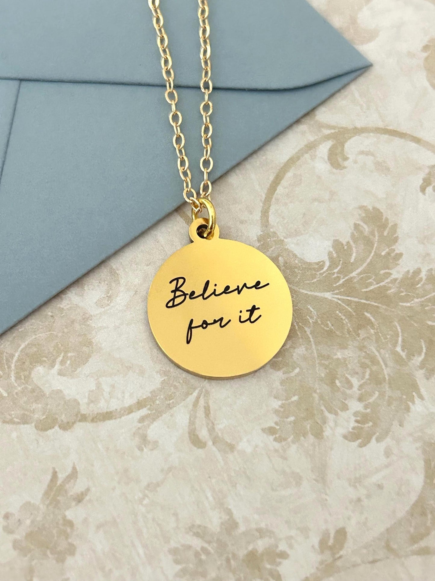 Believe for it Gold Necklace, Christian Gifts, Believe Jewelry, Faith Pendant, Christian Hope Necklace, Motivational Gifts,Gift for Daughter
