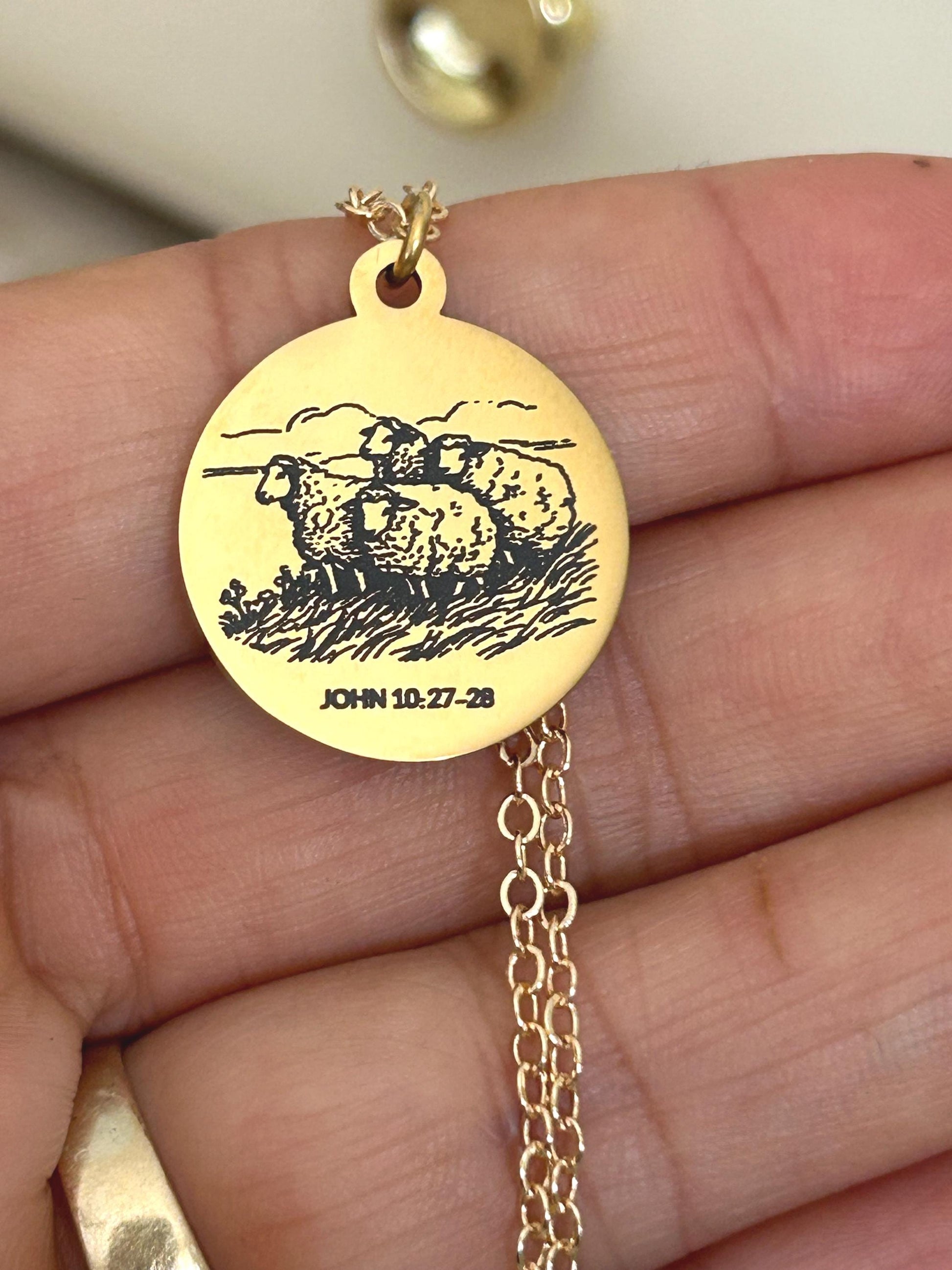 Good Shepherd Necklace, John 10:27-28, 14K Gold Charm Necklace Christian Gifts Custom Gifts