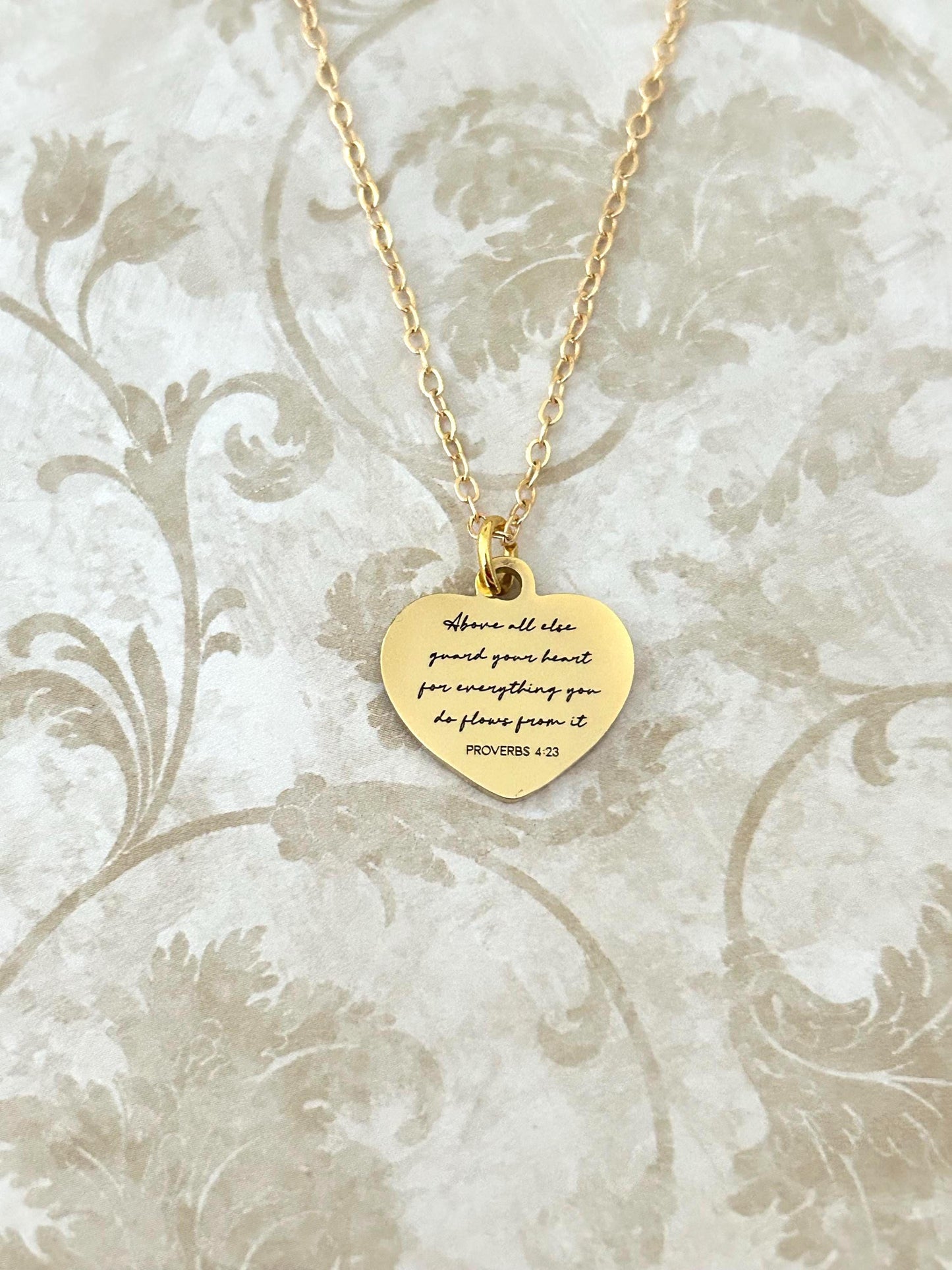 Custom Heart Necklace, Above All Else Guard Your Heart, Proverbs 4:23 pendant, Christian Gifts, Daughter Gift, Baptism Affirmation Gift