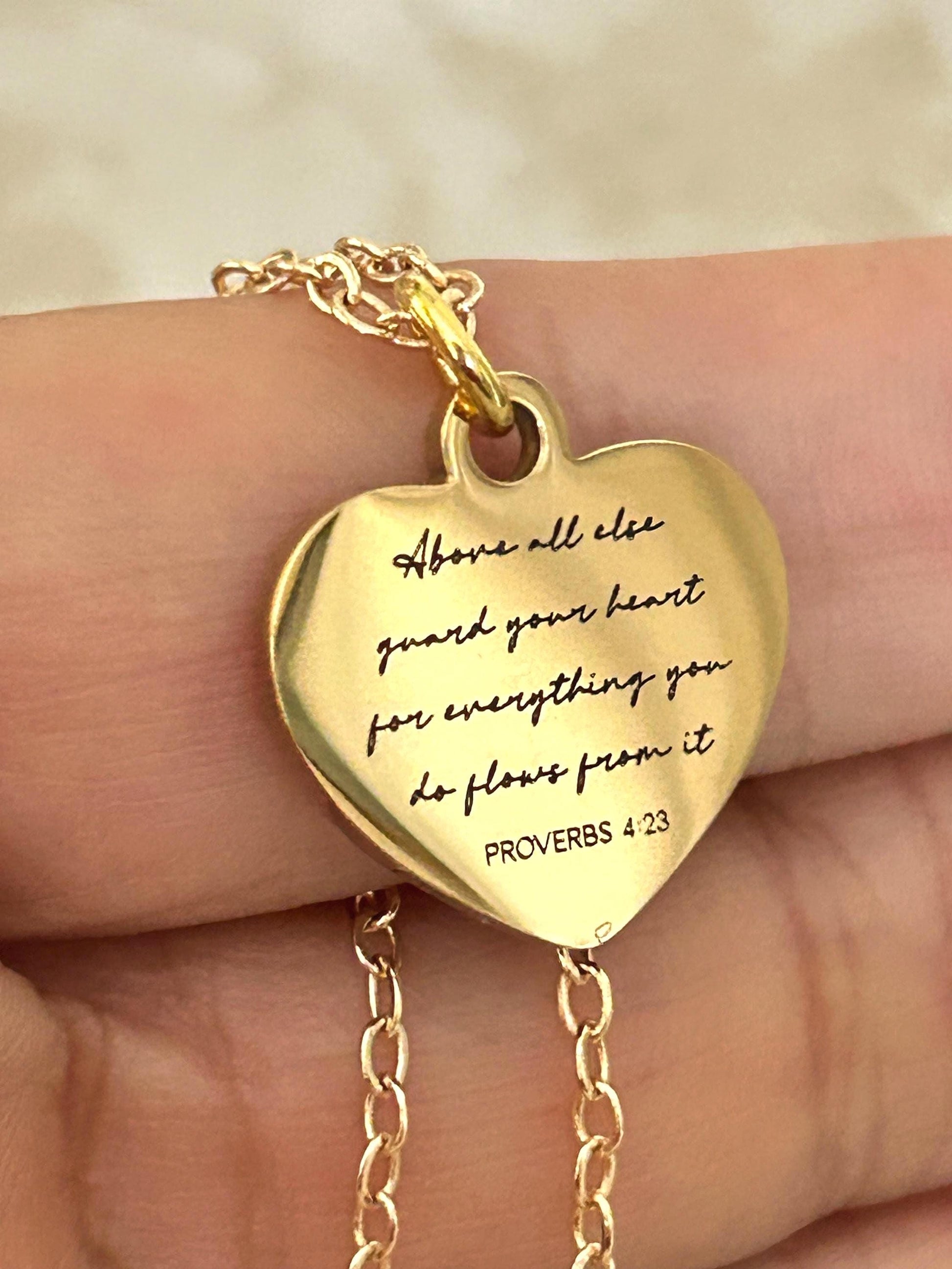 Custom Heart Necklace, Above All Else Guard Your Heart, Proverbs 4:23 pendant, Christian Gifts, Daughter Gift, Baptism Affirmation Gift