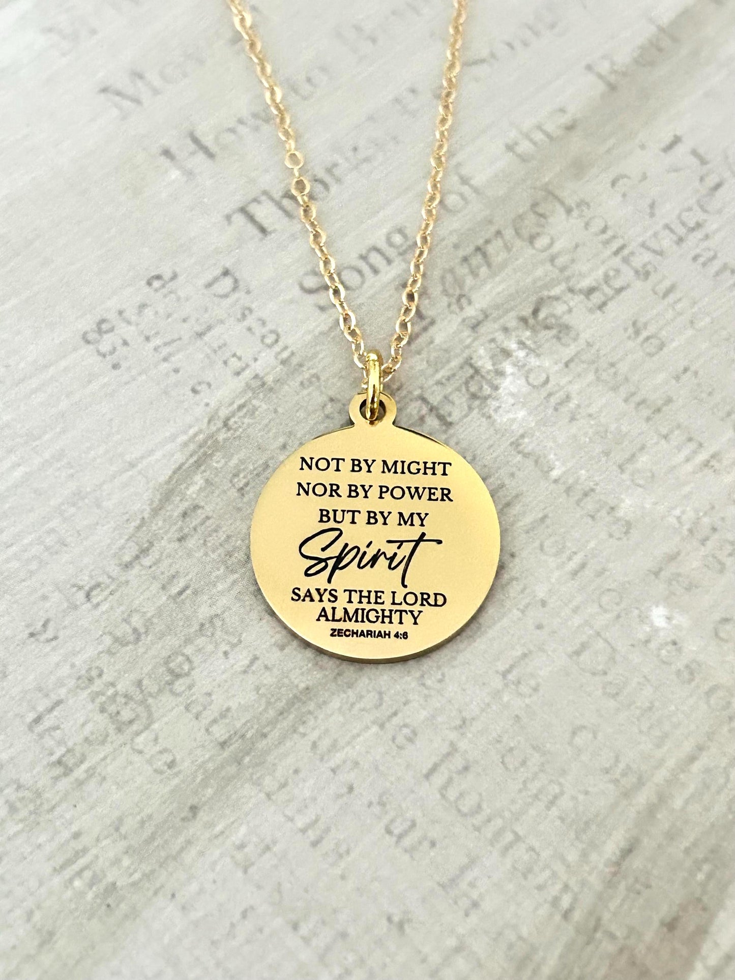 Not By Might Nor By Power But By My Spirit Says The Lord, Zechariah 4:6 Christian Gifts, Bible Gifts, Scripture Necklace Religious Jewelry