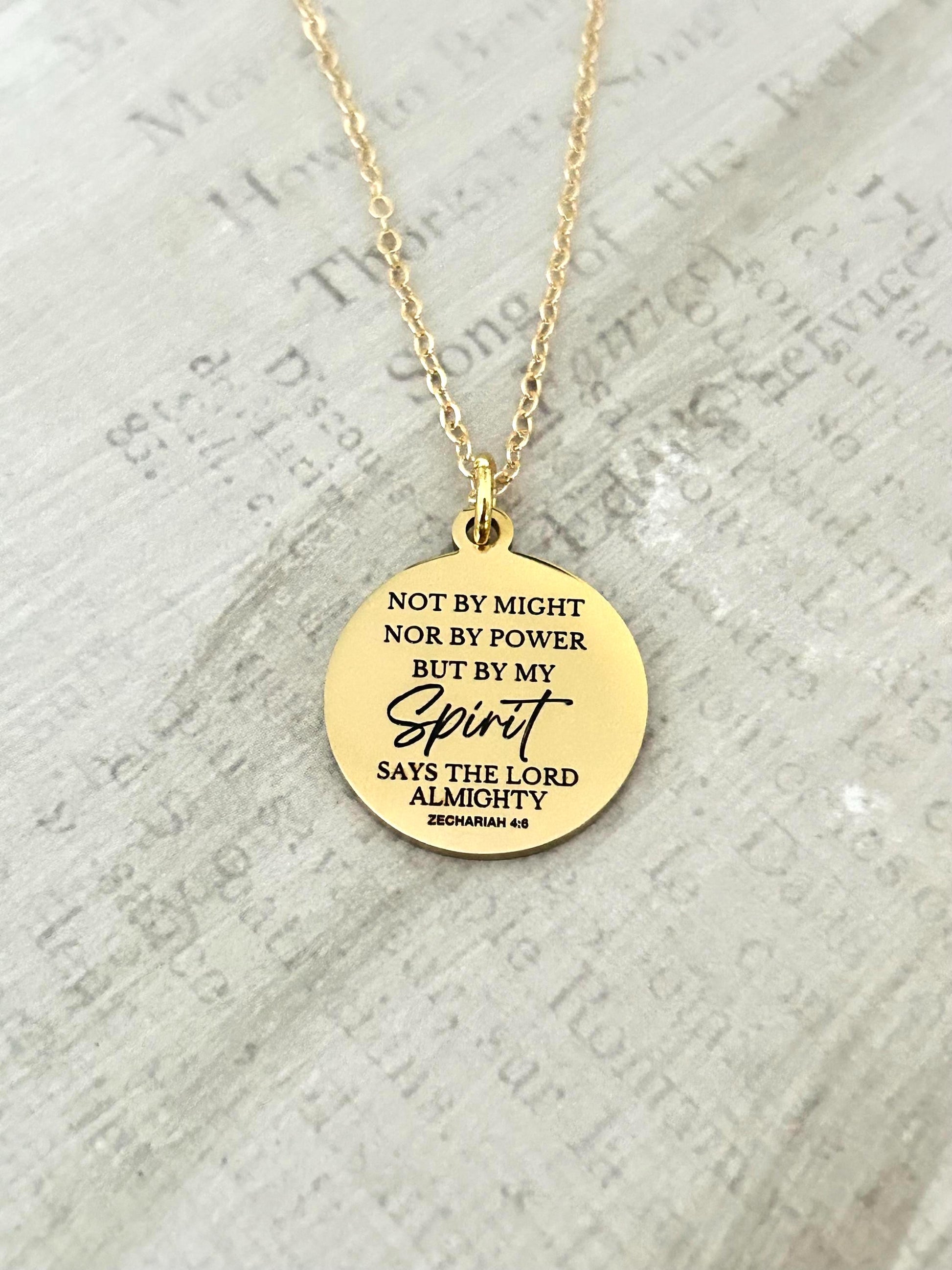 Not By Might Nor By Power But By My Spirit Says The Lord, Zechariah 4:6 Christian Gifts, Bible Gifts, Scripture Necklace Religious Jewelry
