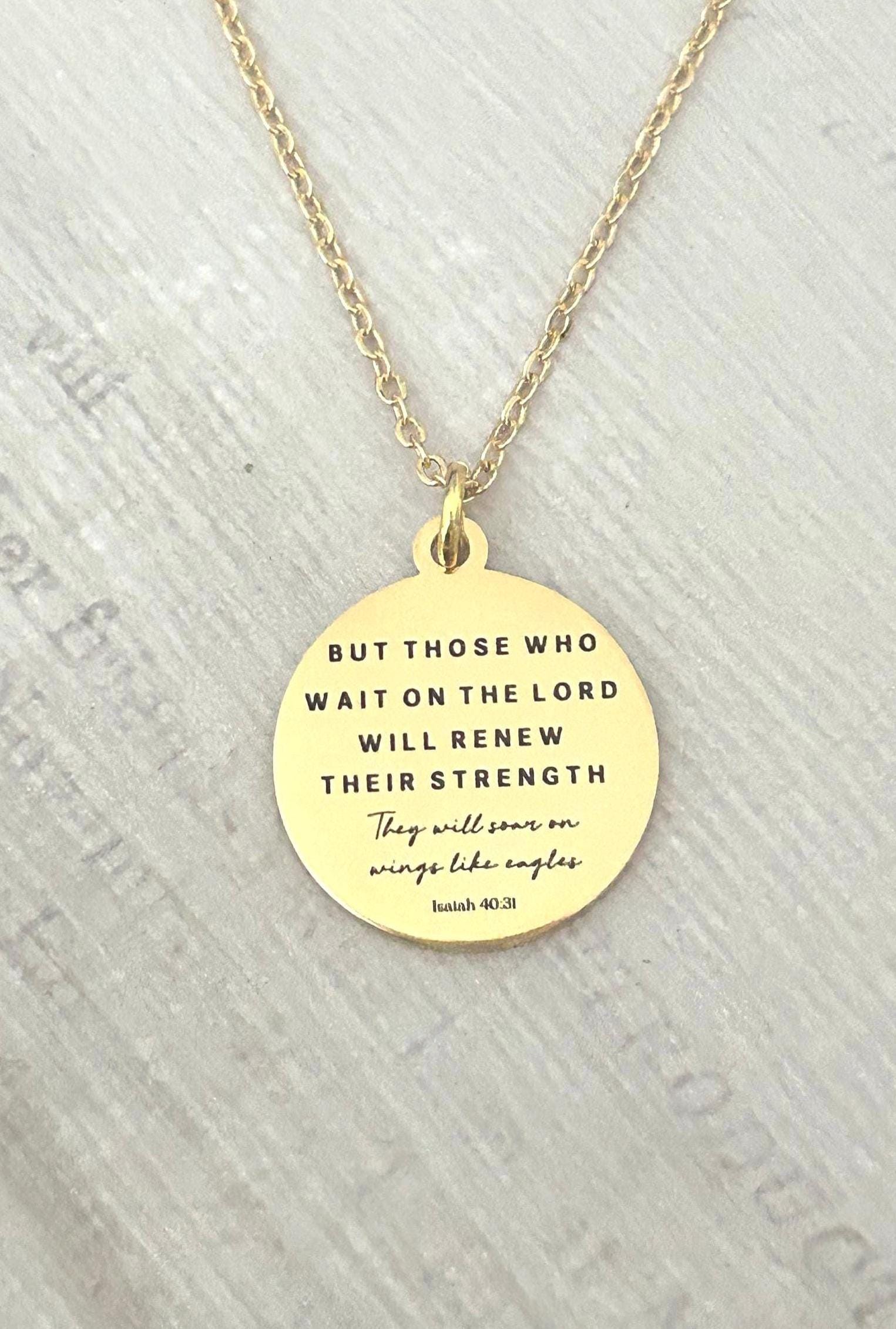 Isaiah 40:31 Bible Verse Necklace, But Those Who Wait On The Lord, Christian Gifts, Scripture Jewelry, Motivational Gifts, Engraved Jewelry