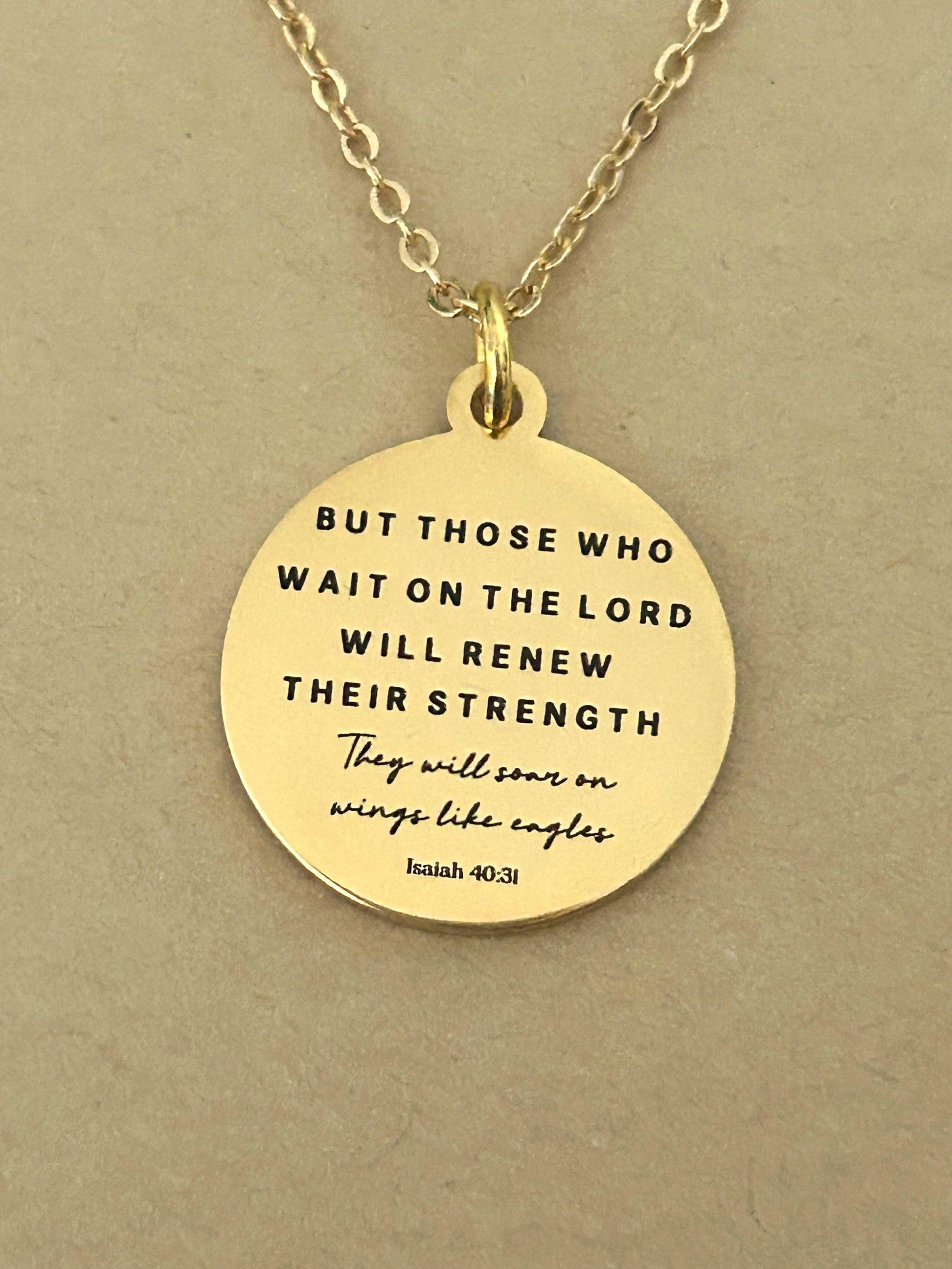 Isaiah 40:31 Bible Verse Necklace, But Those Who Wait On The Lord, Christian Gifts, Scripture Jewelry, Motivational Gifts, Engraved Jewelry