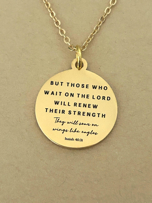 Isaiah 40:31 Bible Verse Necklace, But Those Who Wait On The Lord, Christian Gifts, Scripture Jewelry, Motivational Gifts, Engraved Jewelry