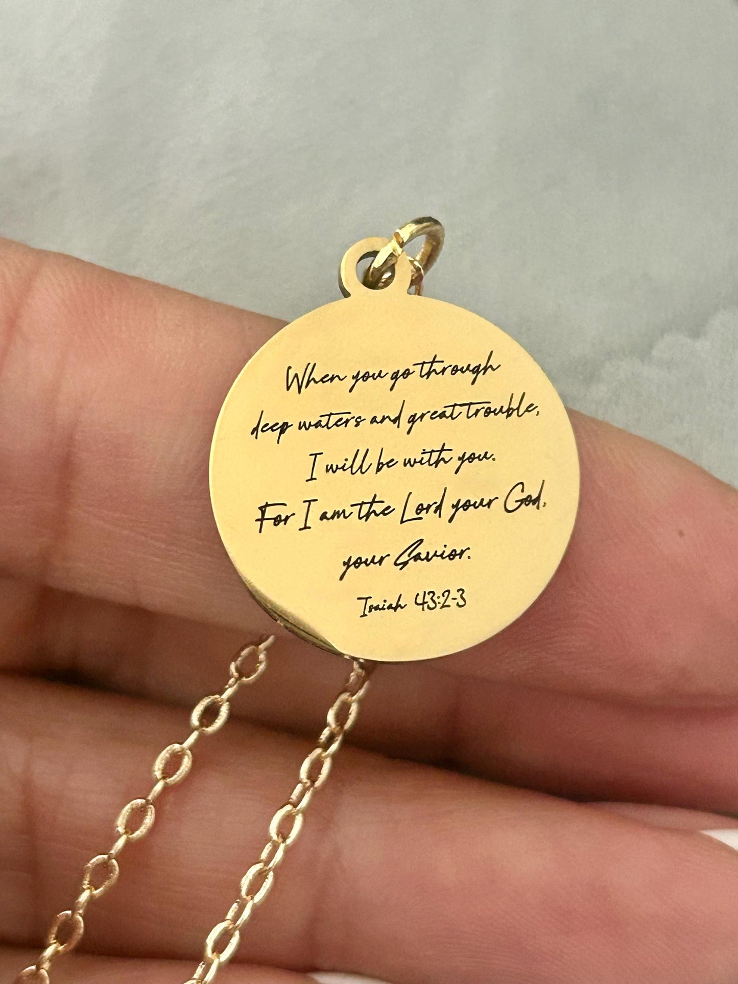 When You Go Through Deep Waters Necklace, Isaiah 43:2 Jewelry, Christian Encouragement Gift, Faith Necklace for Women, God Is With You Penda
