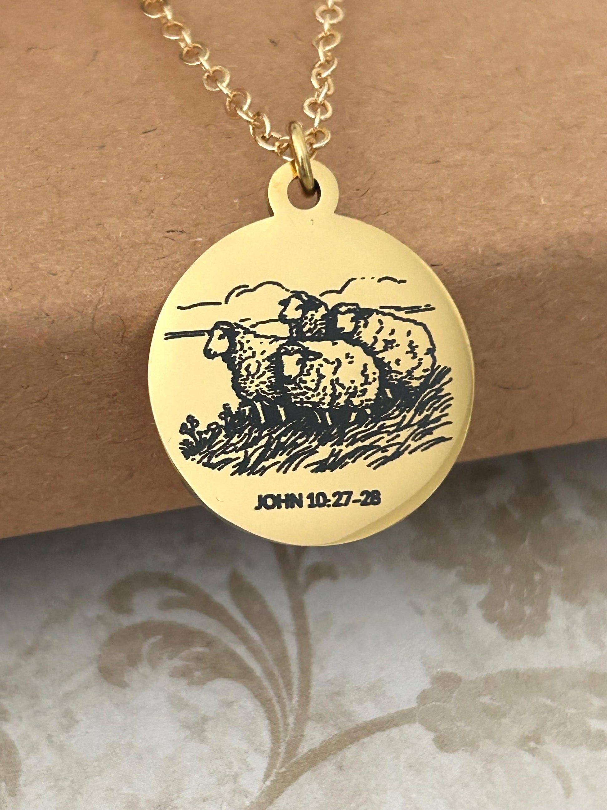 Good Shepherd Necklace, John 10:27-28, 14K Gold Charm Necklace Christian Gifts Custom Gifts