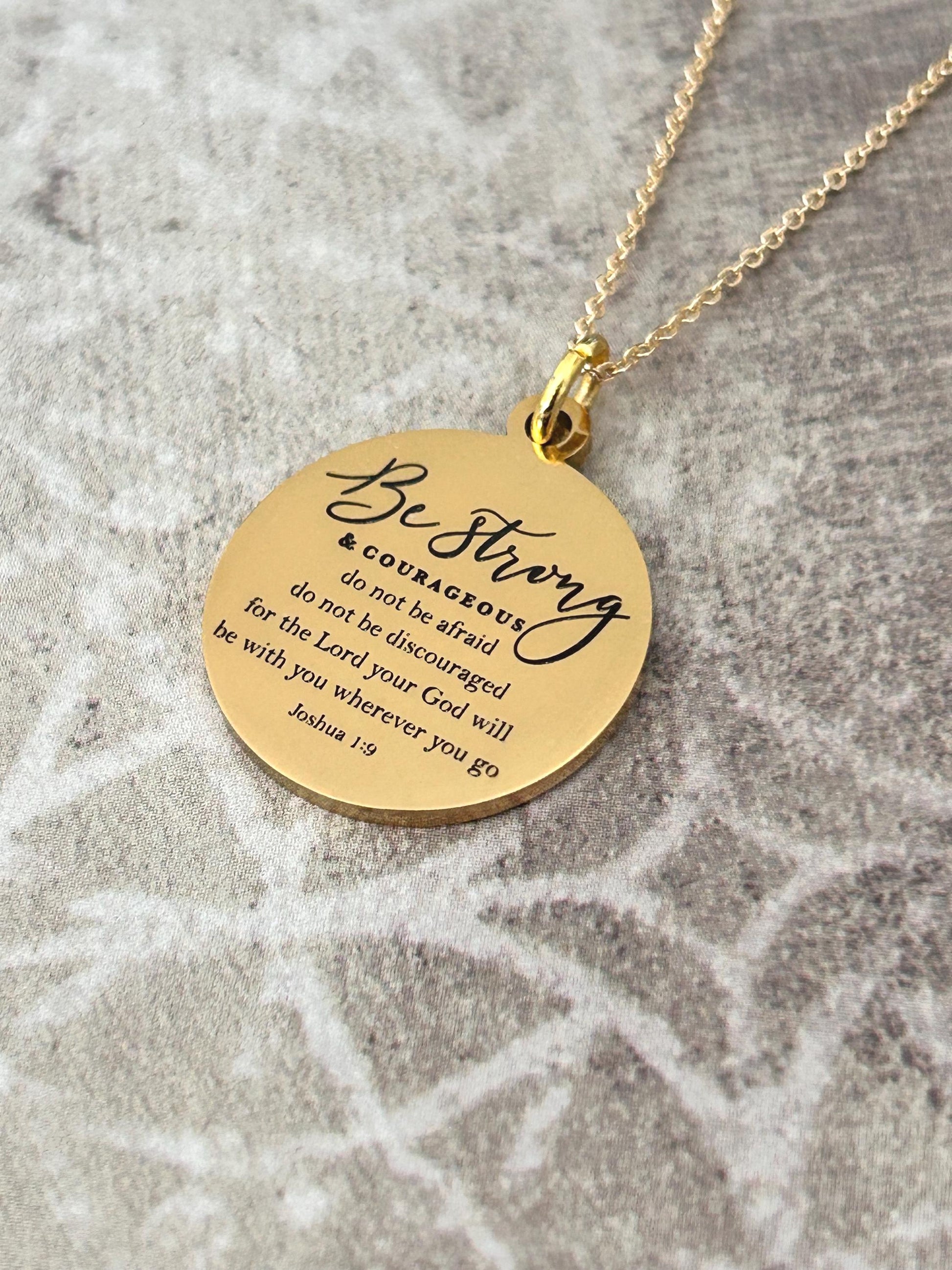 Be Strong and Courageous Bible Verse Necklace, Joshua 1:9 Jewelry, Christian Gifts, Motivational Gifts, Scripture Jewelry, Bible Quotes