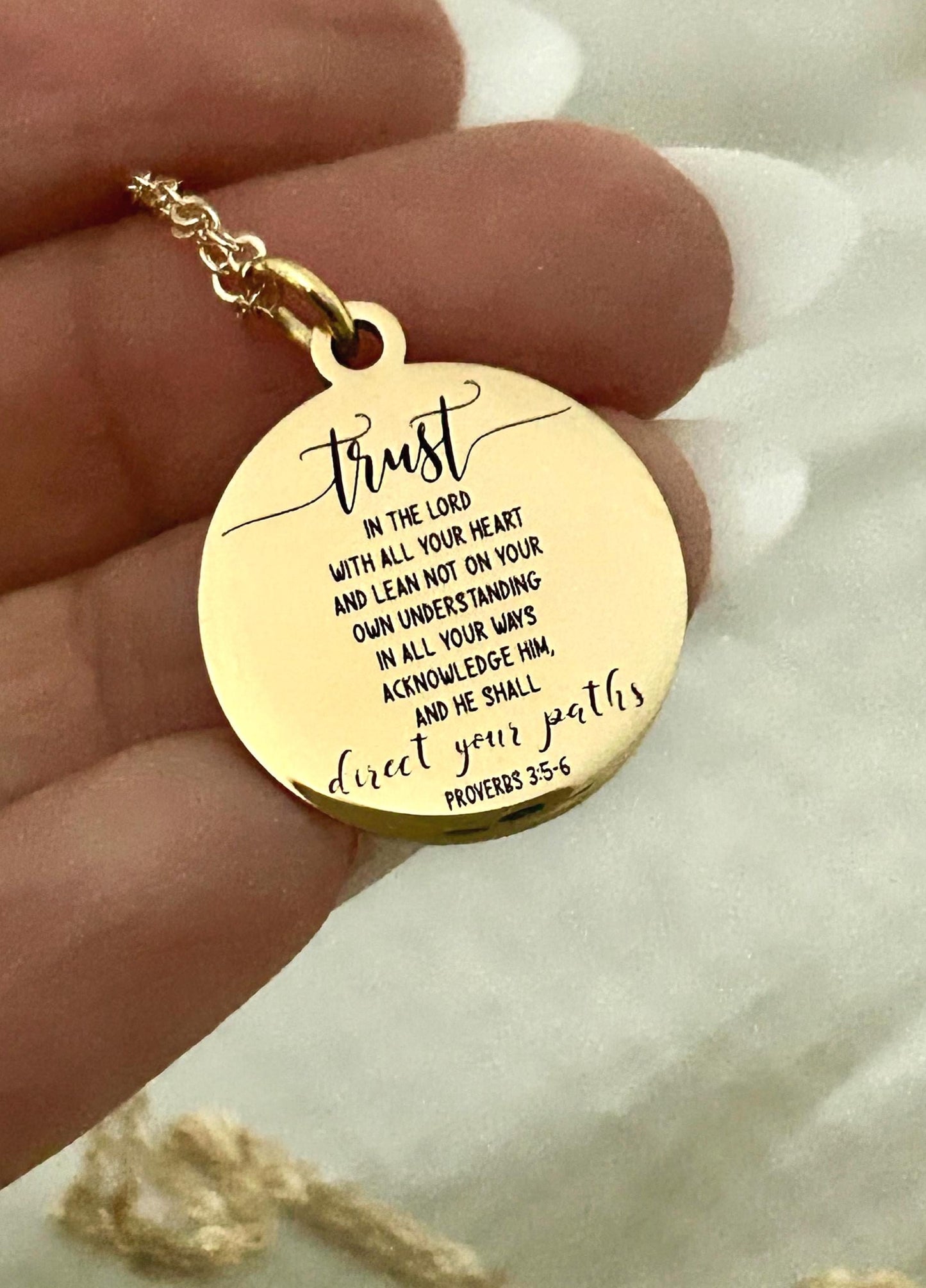 Proverbs 3:5 Necklace Trust in The Lord with all your heart Christian Gifts Scripture Jewelry Mothers Day Necklace Baptism Gifts