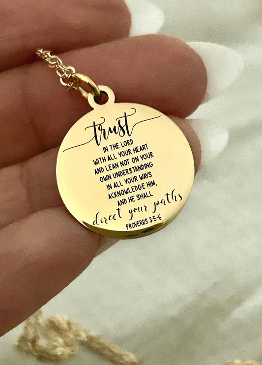 Proverbs 3:5 Necklace Trust in The Lord with all your heart Christian Gifts Scripture Jewelry Mothers Day Necklace Baptism Gifts