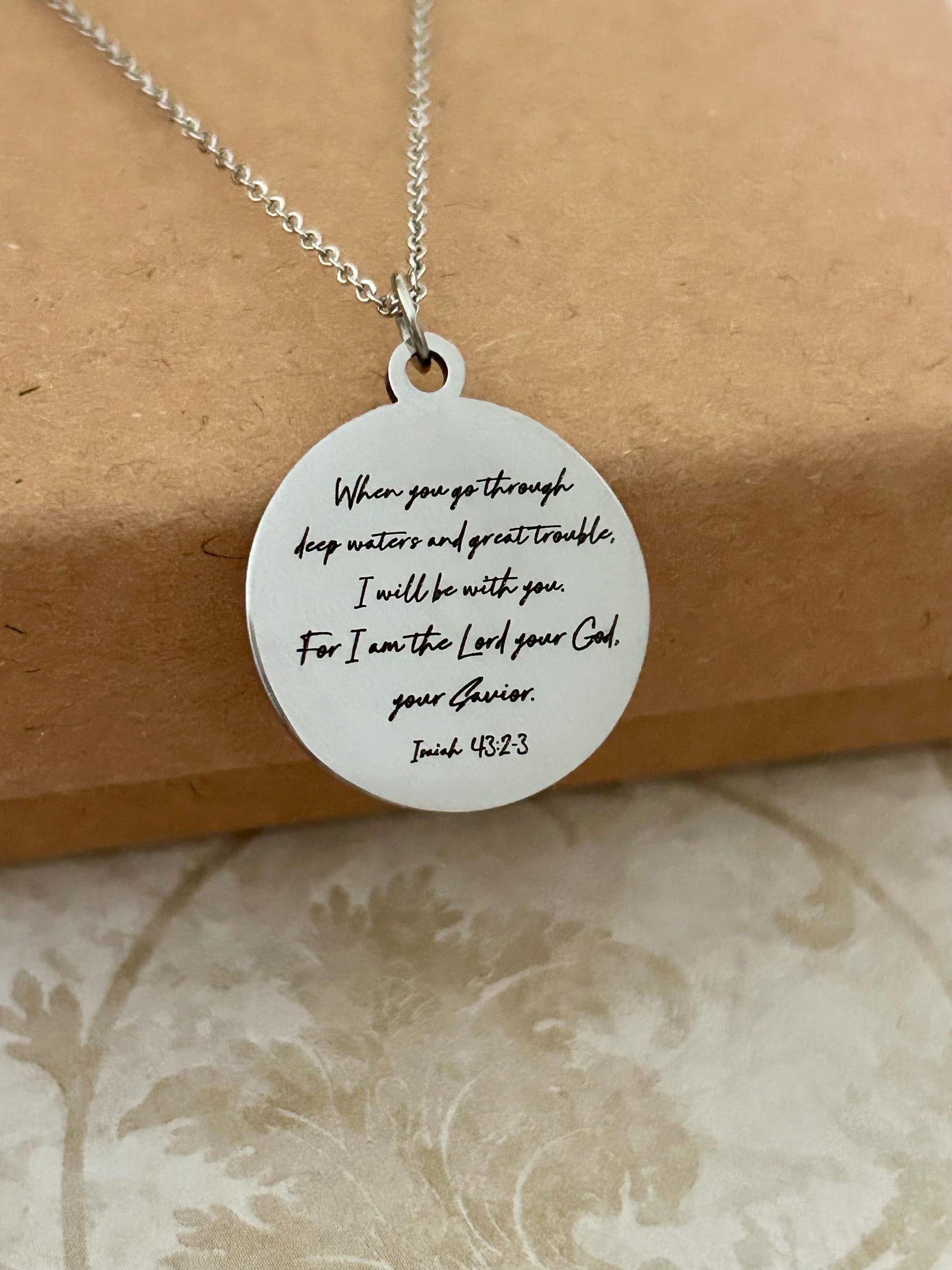 Isaiah 43:2 Bible Verse Necklace, When you go through deep waters I will be with you, Christian Gifts, Gifts for Mom, Motivational Necklace