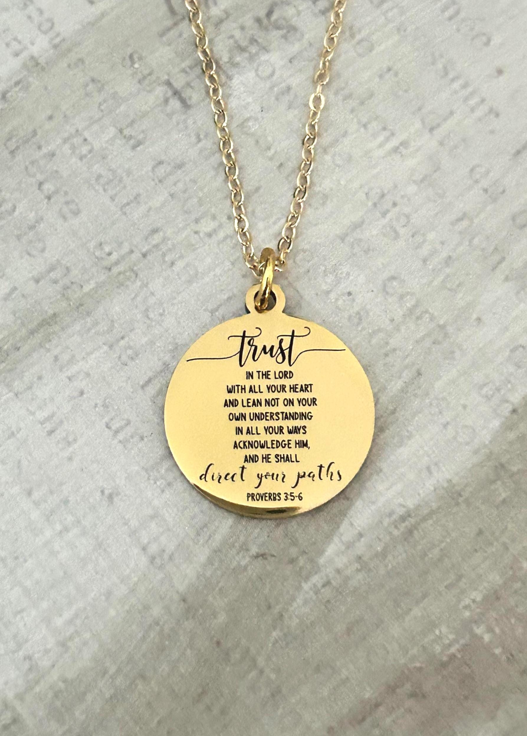 Proverbs 3:5 Necklace Trust in The Lord with all your heart Christian Gifts Scripture Jewelry Mothers Day Necklace Baptism Gifts