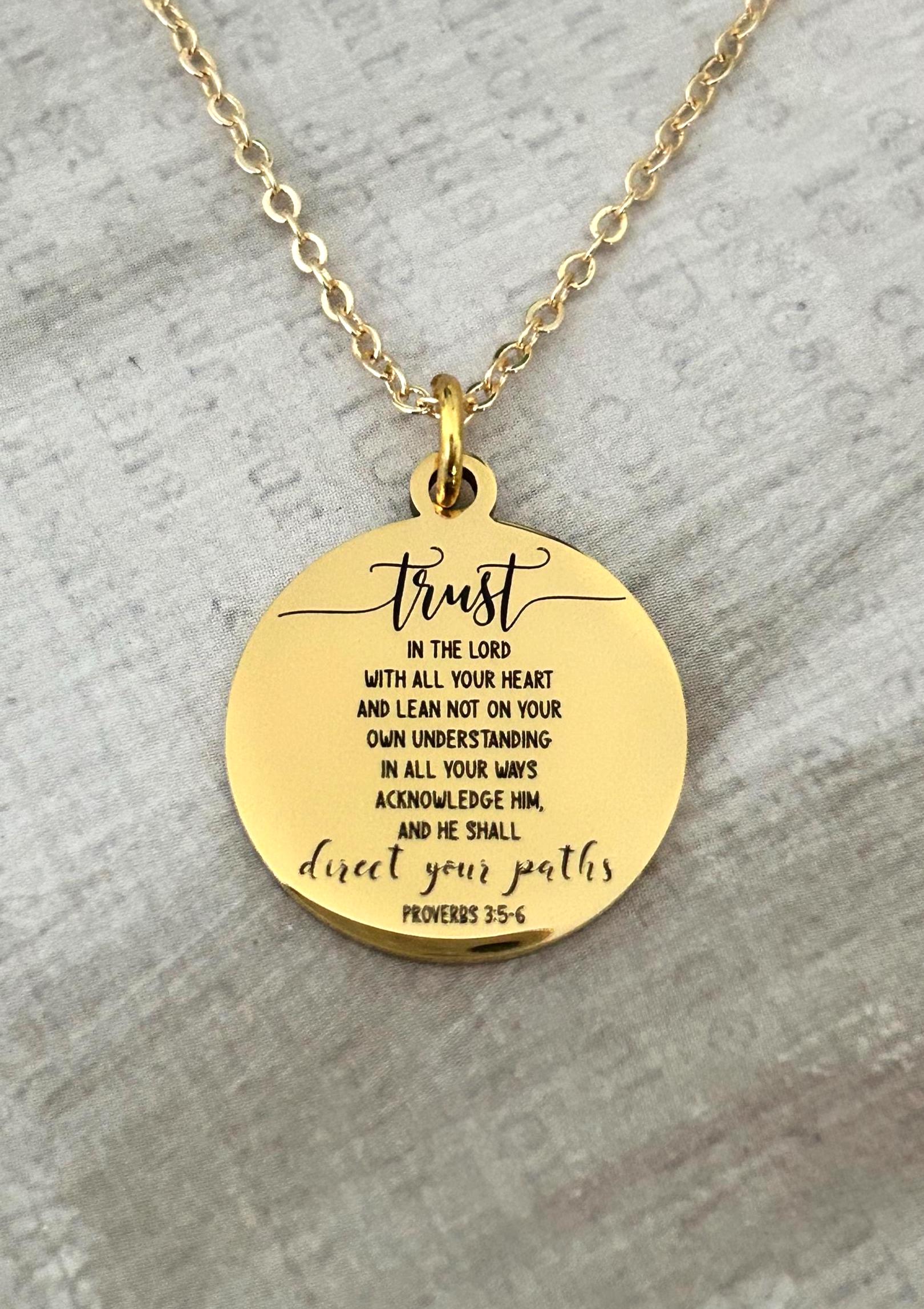 Proverbs 3:5 Necklace Trust in The Lord with all your heart Christian Gifts Scripture Jewelry Mothers Day Necklace Baptism Gifts