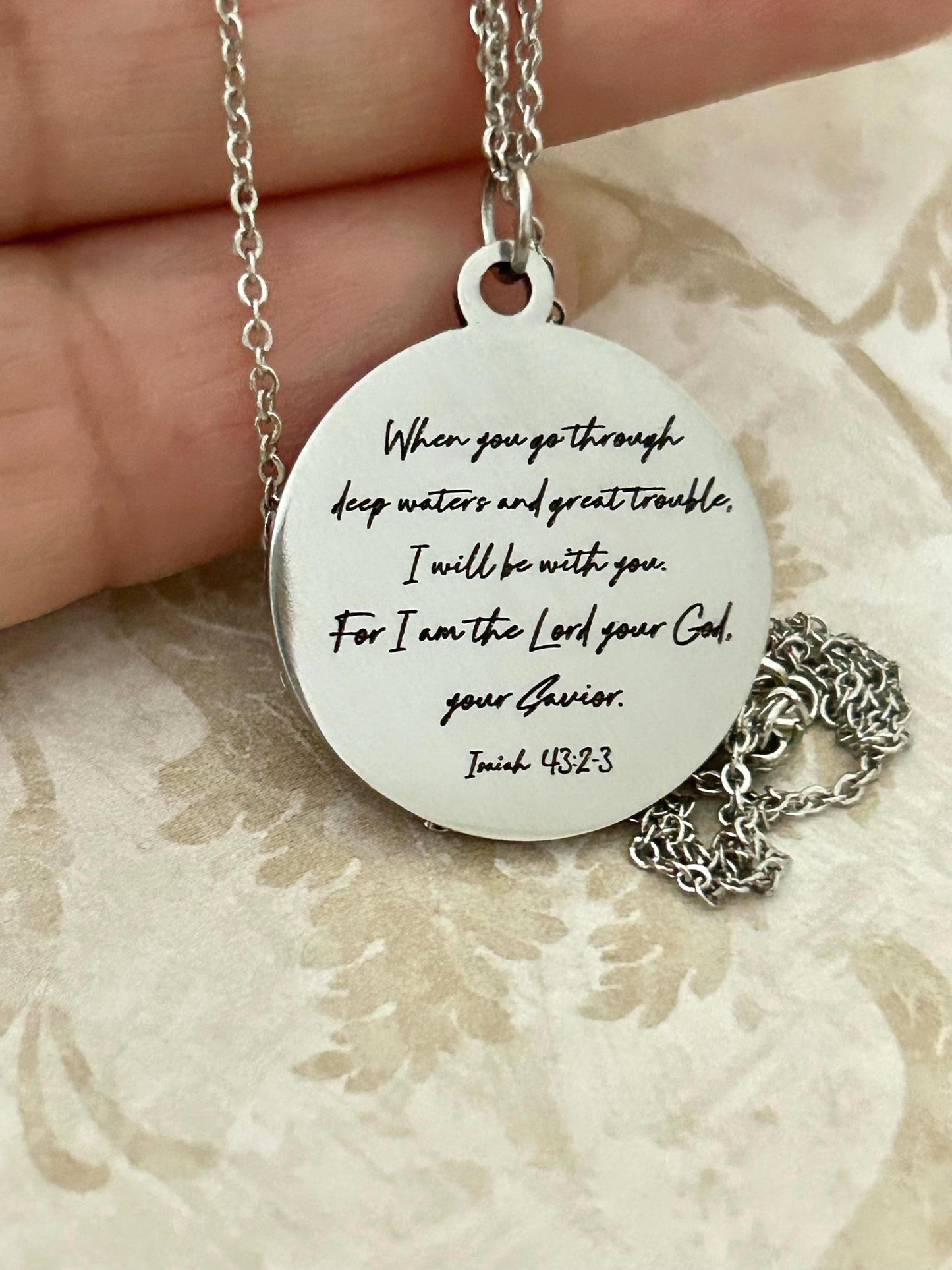 Isaiah 43:2 Bible Verse Necklace, When you go through deep waters I will be with you, Christian Gifts, Gifts for Mom, Motivational Necklace