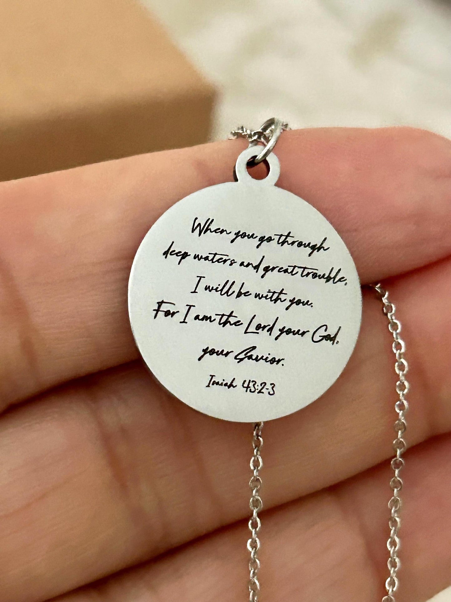 Isaiah 43:2 Bible Verse Necklace, When you go through deep waters I will be with you, Christian Gifts, Gifts for Mom, Motivational Necklace