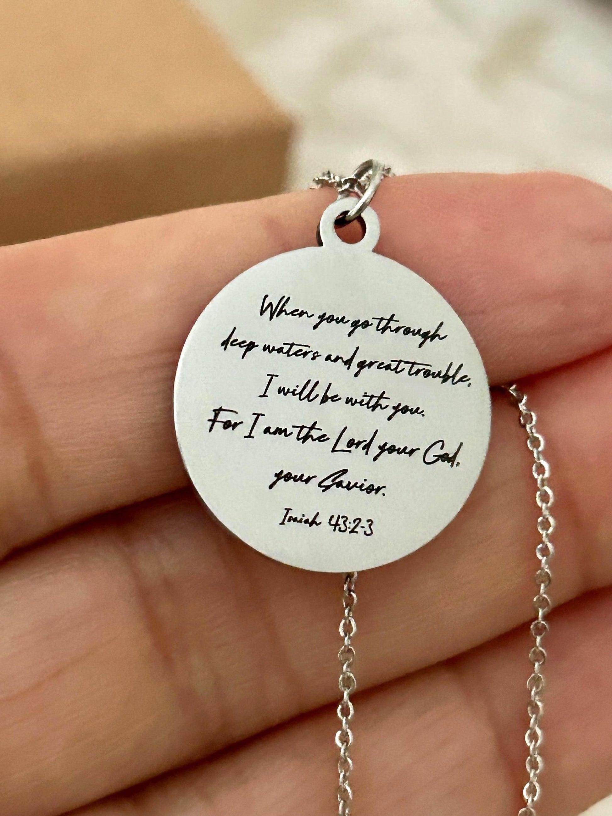 Isaiah 43:2 Bible Verse Necklace, When you go through deep waters I will be with you, Christian Gifts, Gifts for Mom, Motivational Necklace
