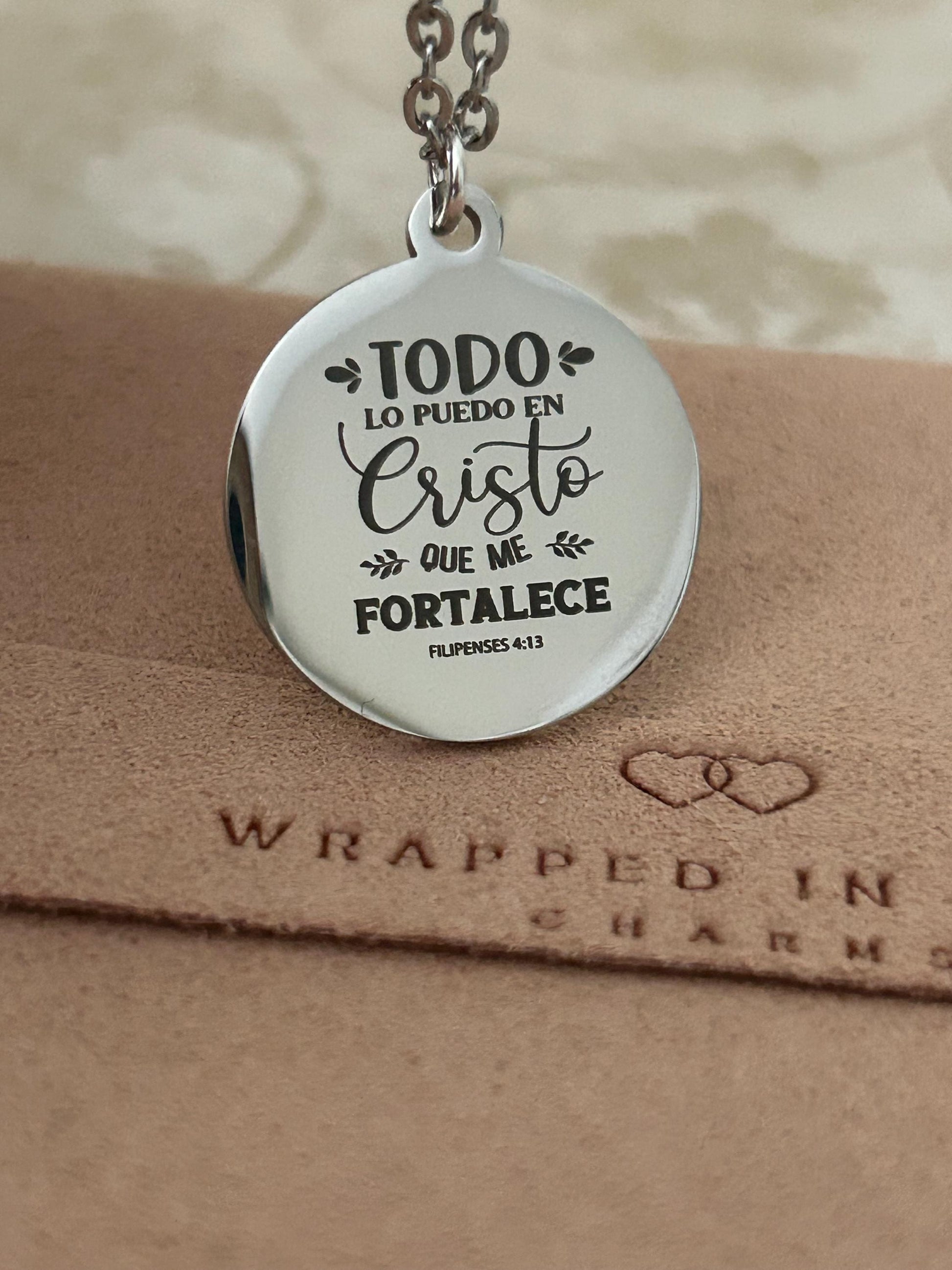 Todo Lo Puedo En Cristo Que Me Fortalece Filipenses 4:13 Cadena Cristiana Bible Verse Necklace Christian Gifts Scripture Jewelry Baptism