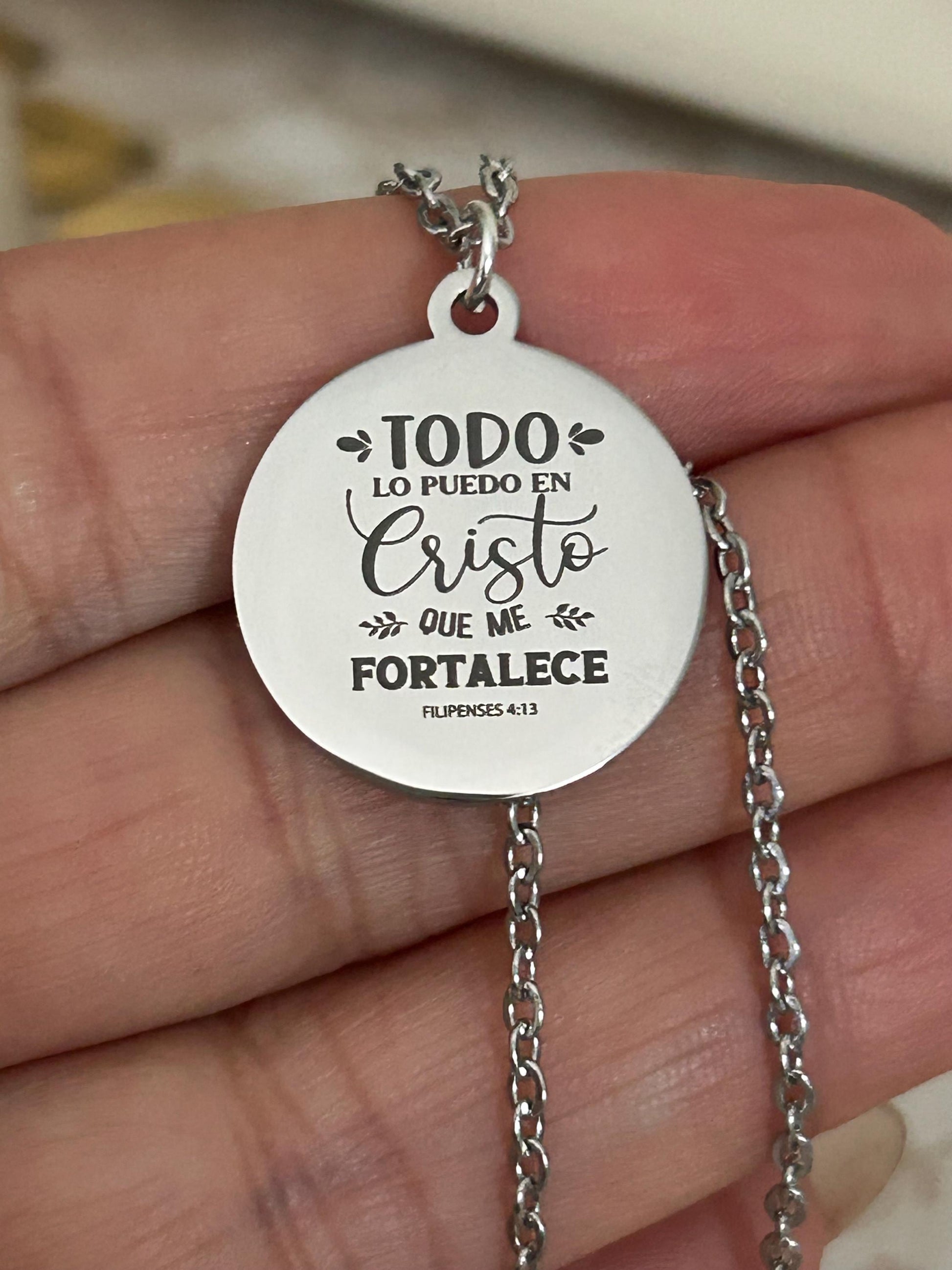 Todo Lo Puedo En Cristo Que Me Fortalece Filipenses 4:13 Cadena Cristiana Bible Verse Necklace Christian Gifts Scripture Jewelry Baptism