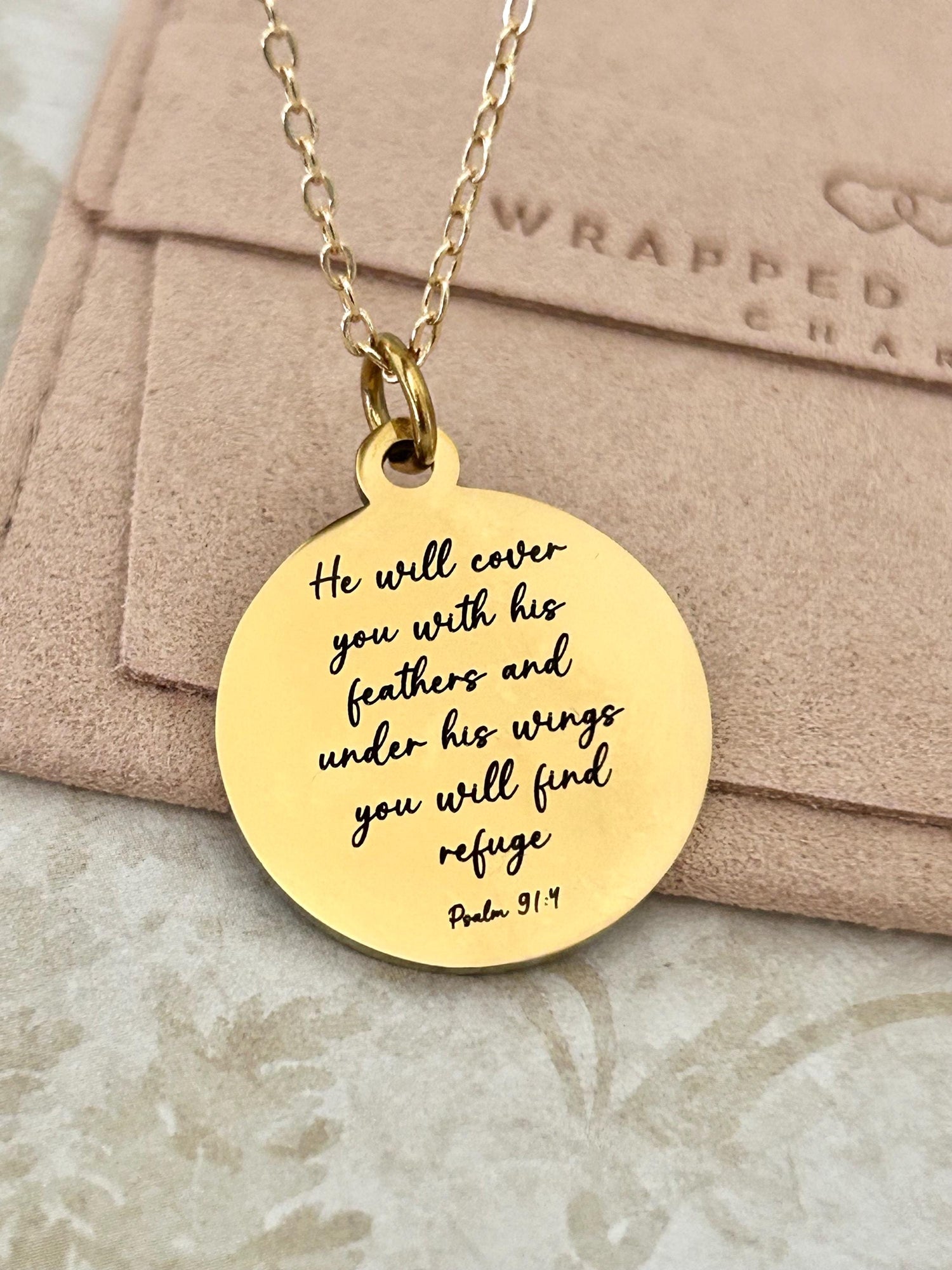 Psalm 91 Necklace He will cover you with his Feathers Christian Gifts Scripture Jewelry Motivational Gifts Prayer necklace Faith Charms