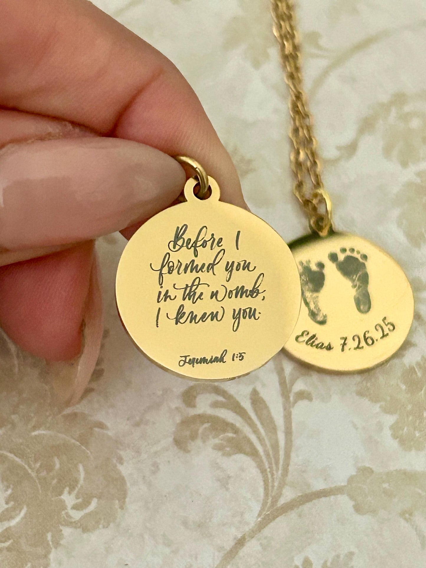 Personalized Baby Footprint Necklace with name and bible verse Gift for New Mom Baby Shower Custom Newborn Gift Baby Keepsake Jewelry